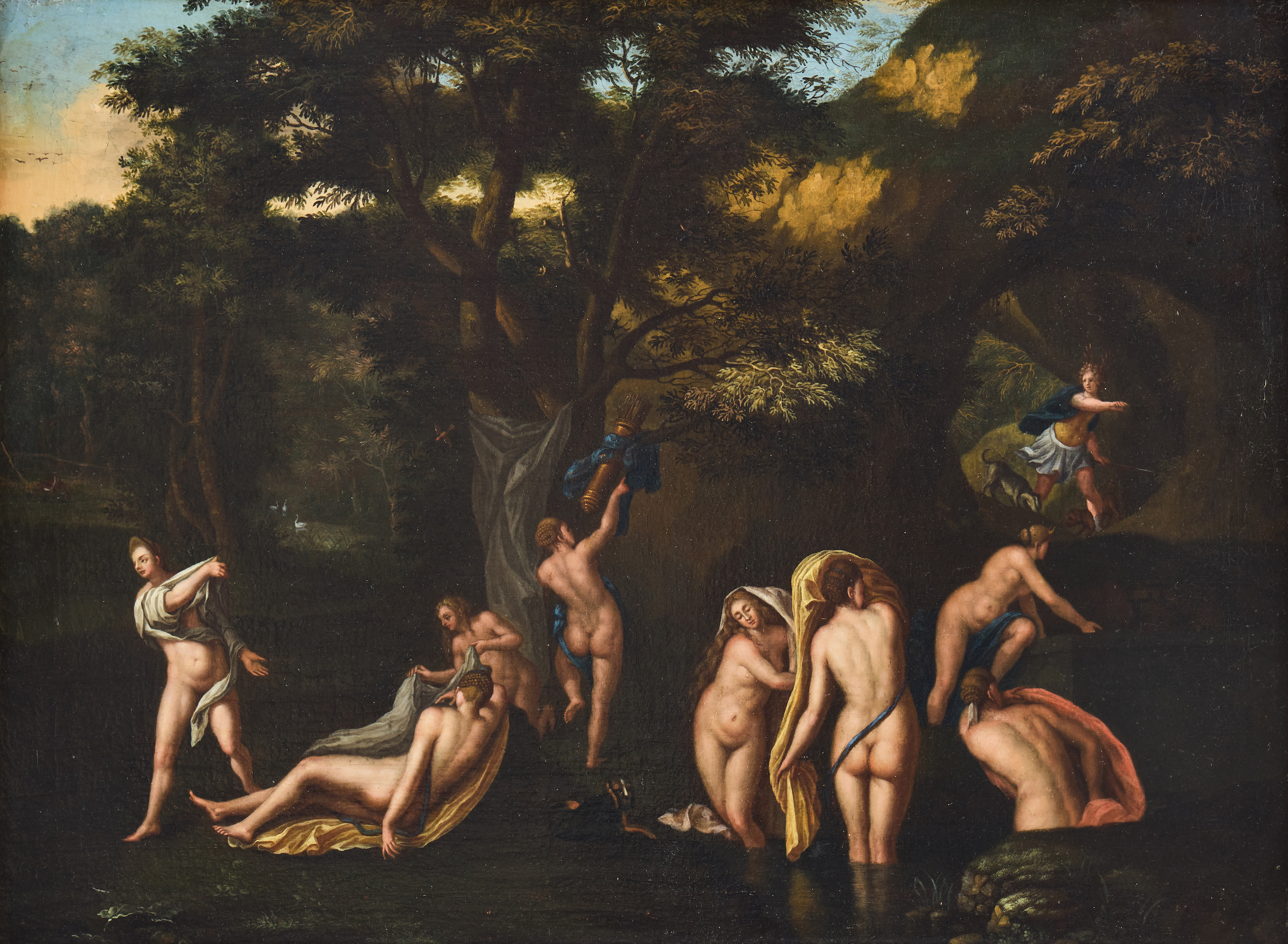 GERMAN SCHOOL, CA. 1700. Follower of Joseph Heintz I. Diana and her nymphs surprised by Actaeon (Ovid, Metamorphoses, III).