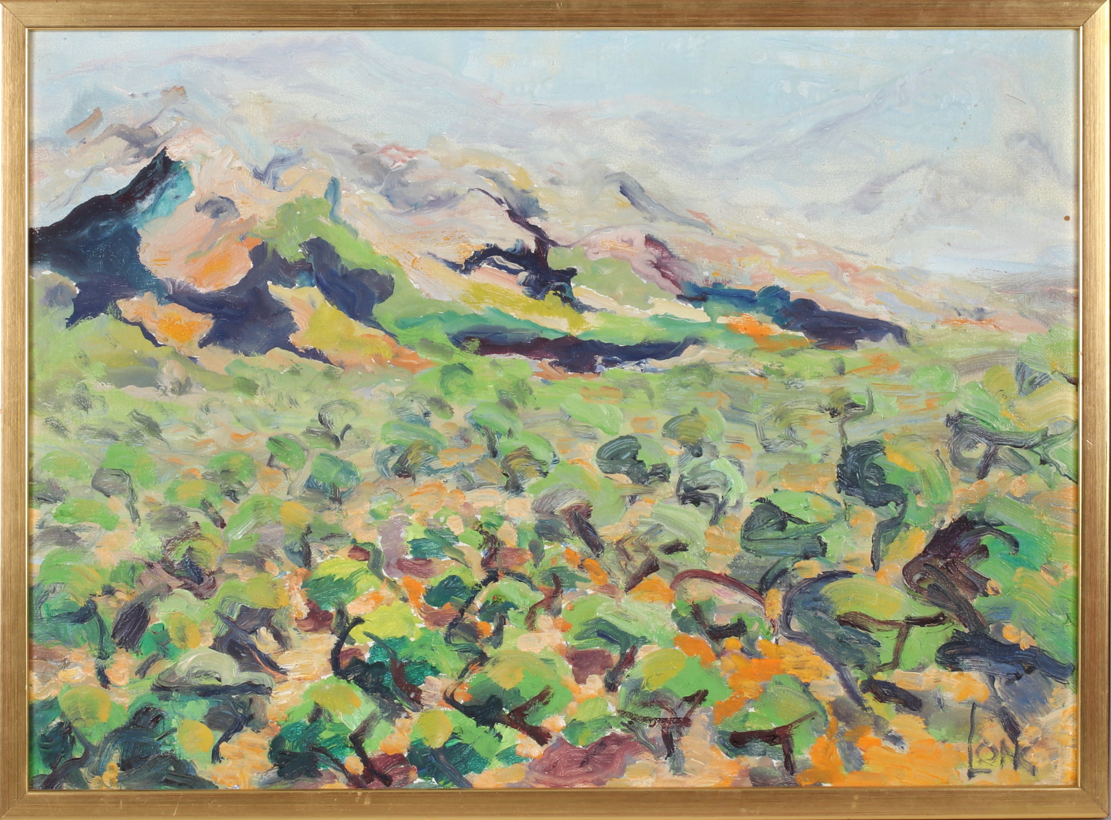 GÖTE LONG. Sydländskt landskap, olja på duk, signerad.