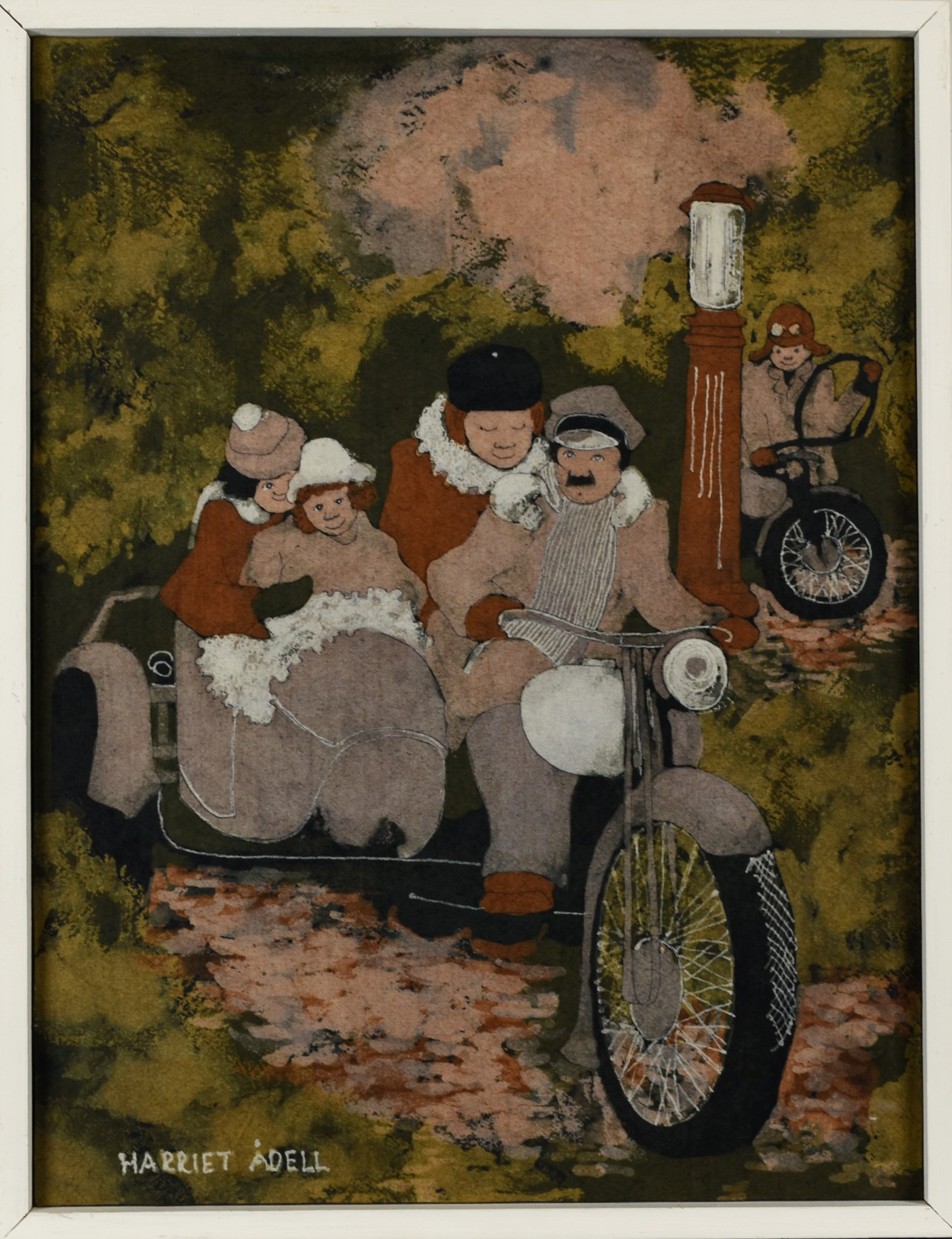 HARRIET ÅDELL. Batik på duk, Motorcykeltur, Signerad.