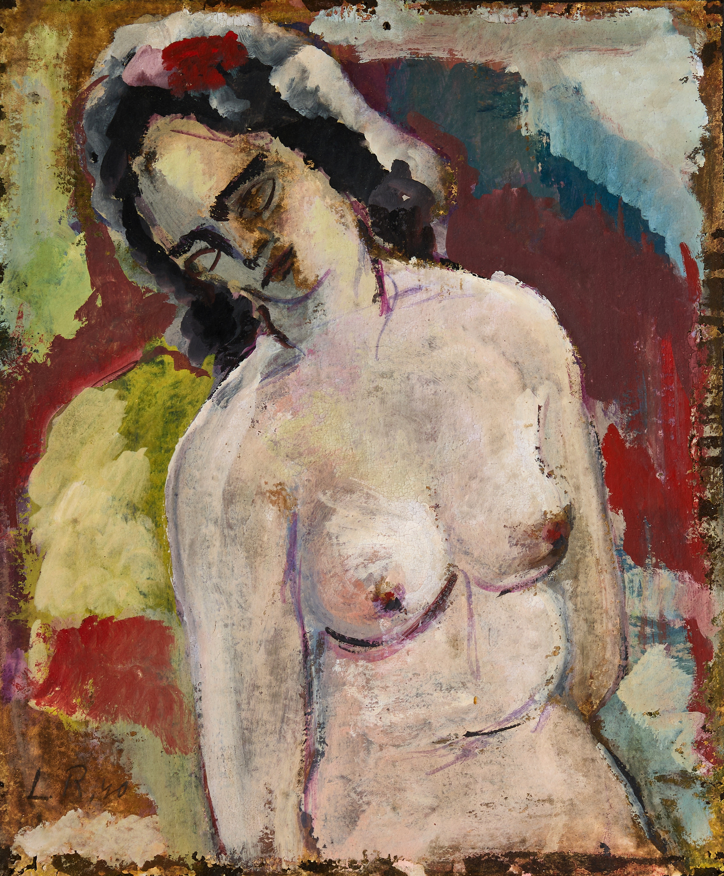 LENNART ROSENSOHN (1918-1994). Modellstudie, signerad och daterad L.R 40, blandteknik på laminat/pannå.