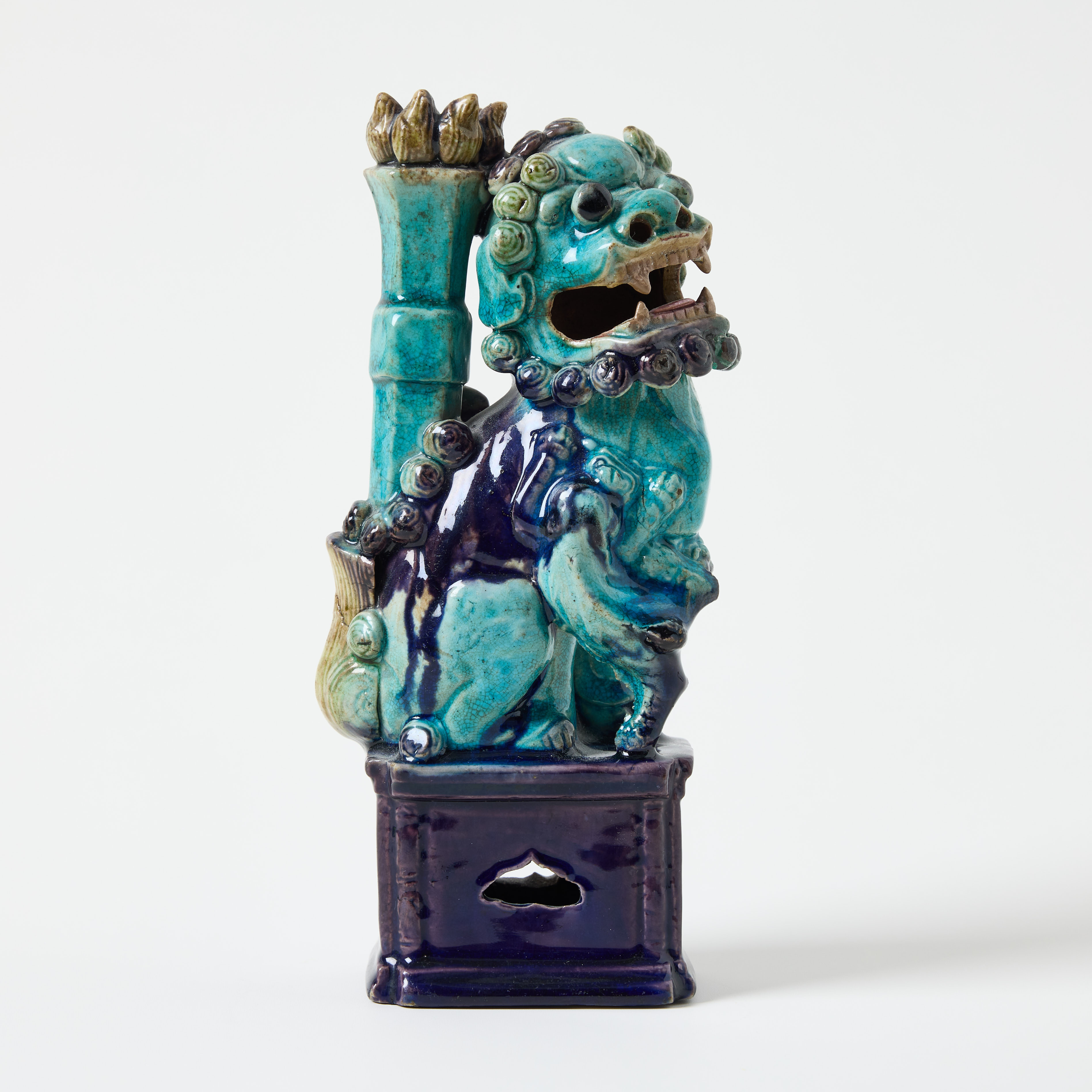 A Chinese Lion-Form Biscuit Joss Stick Holder.