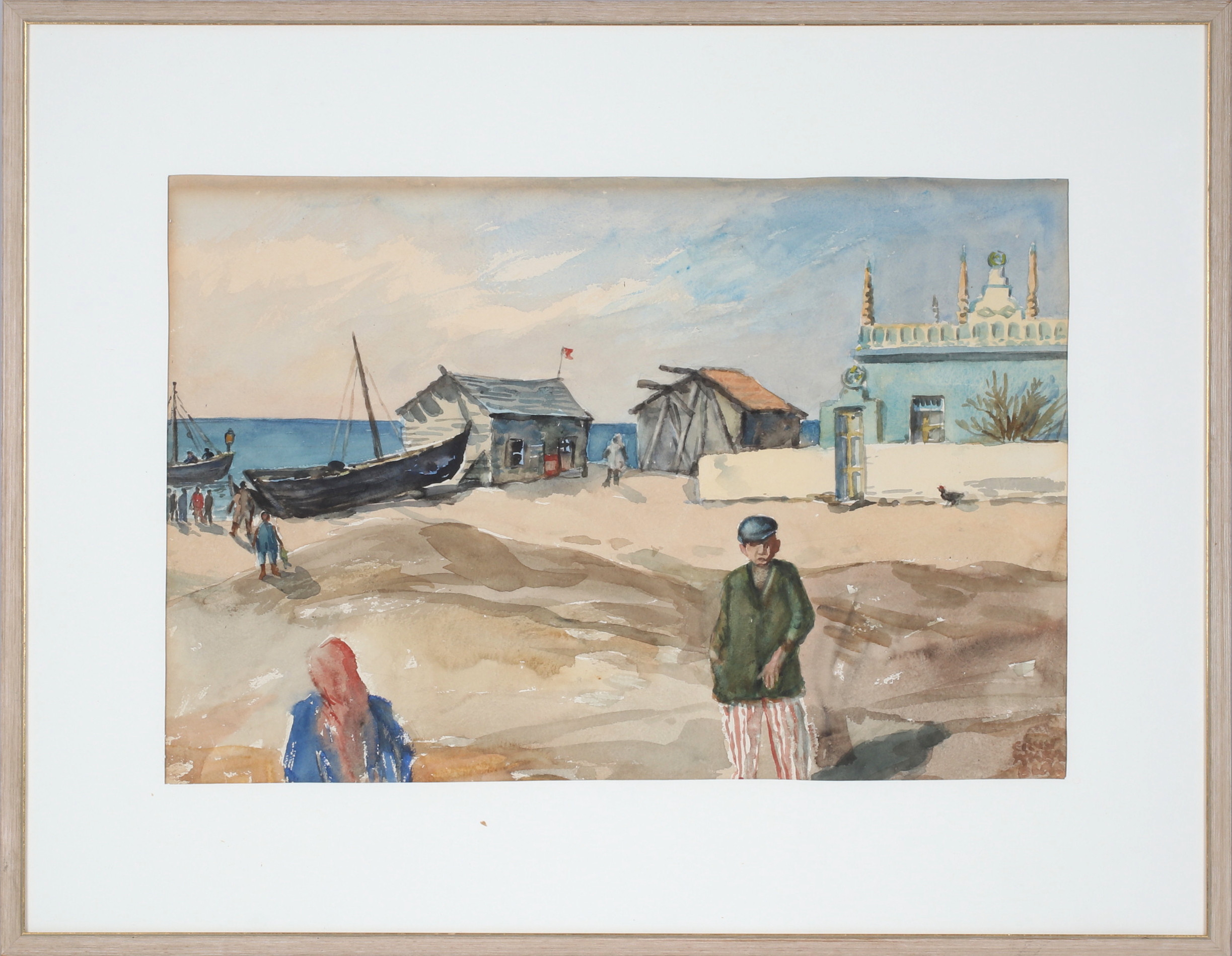 ERNST ÅKERBLADH. Sydländsk hamn, akvarell på papper, signerad.