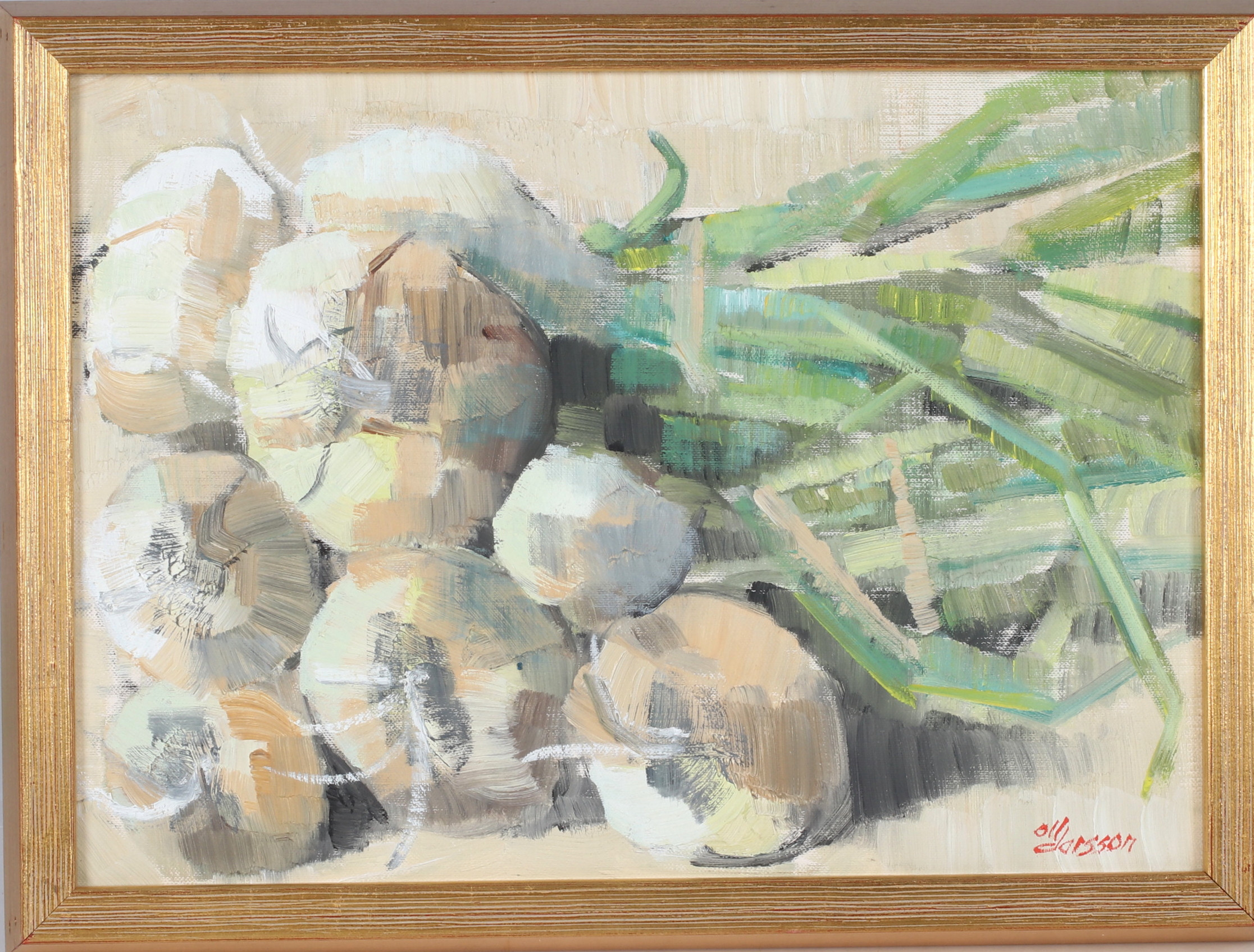 OLLE LARSSON. Stilleben med lökar, olja på duk, signerad.