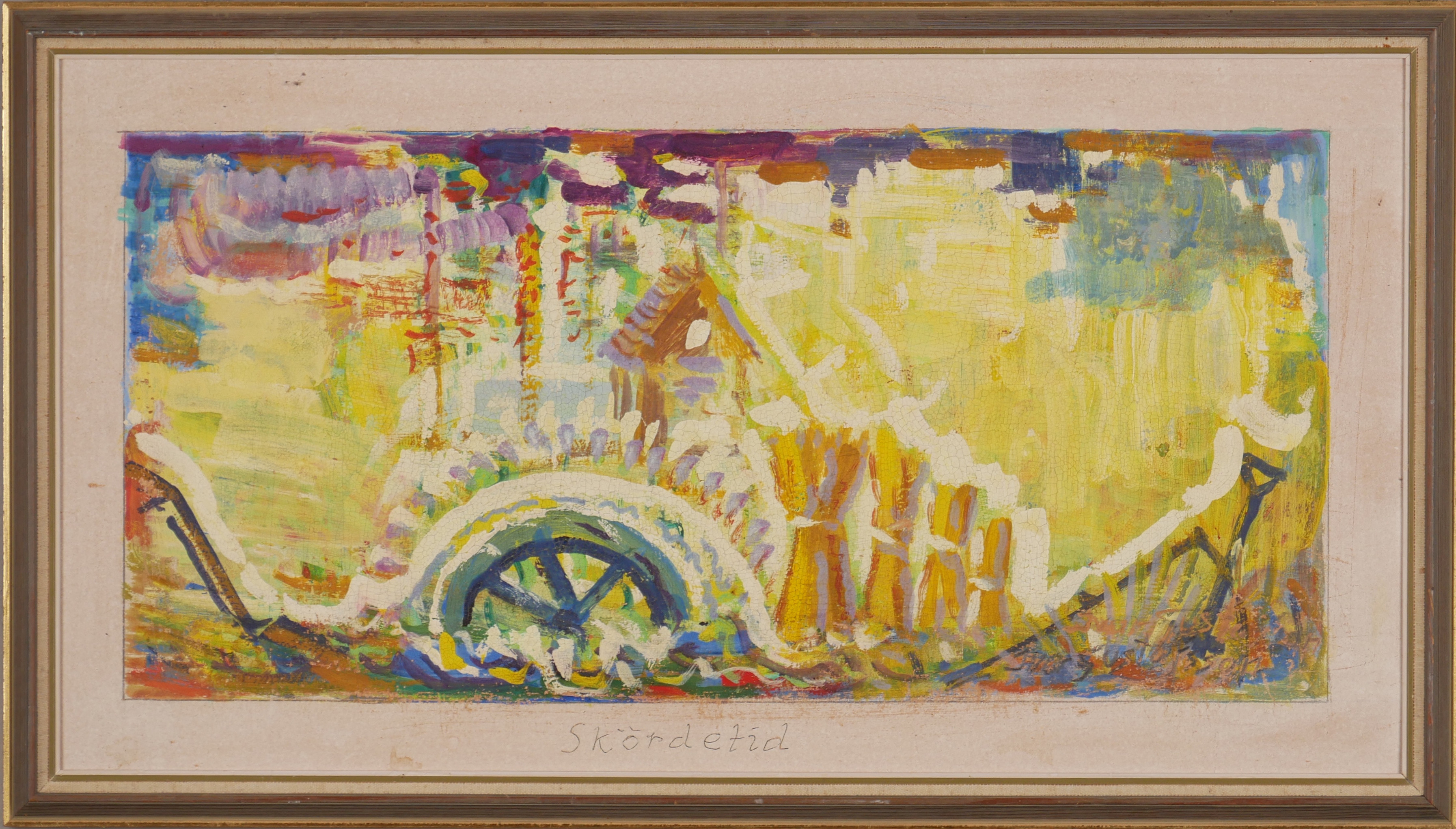 IVAR GUSTAFSSON. "Skördetid", olja på papp, signerad Ivar Gustafsson.