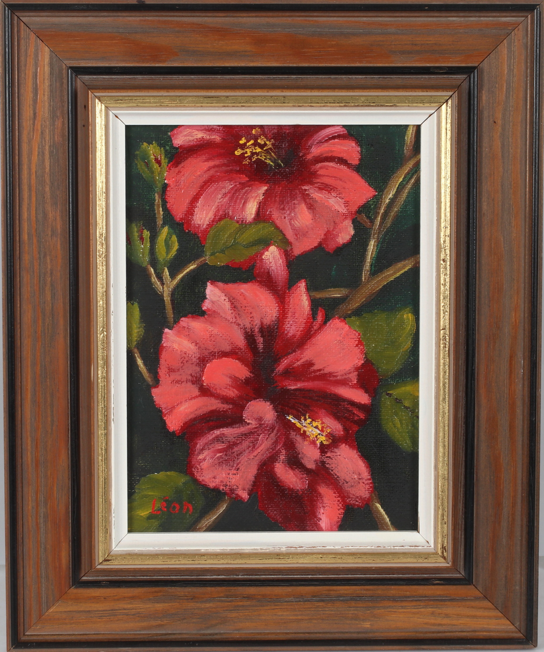 OIDENTIFIERAD KONSTNÄR. Blomsterstilleben, olja på duk, signerad Léon.