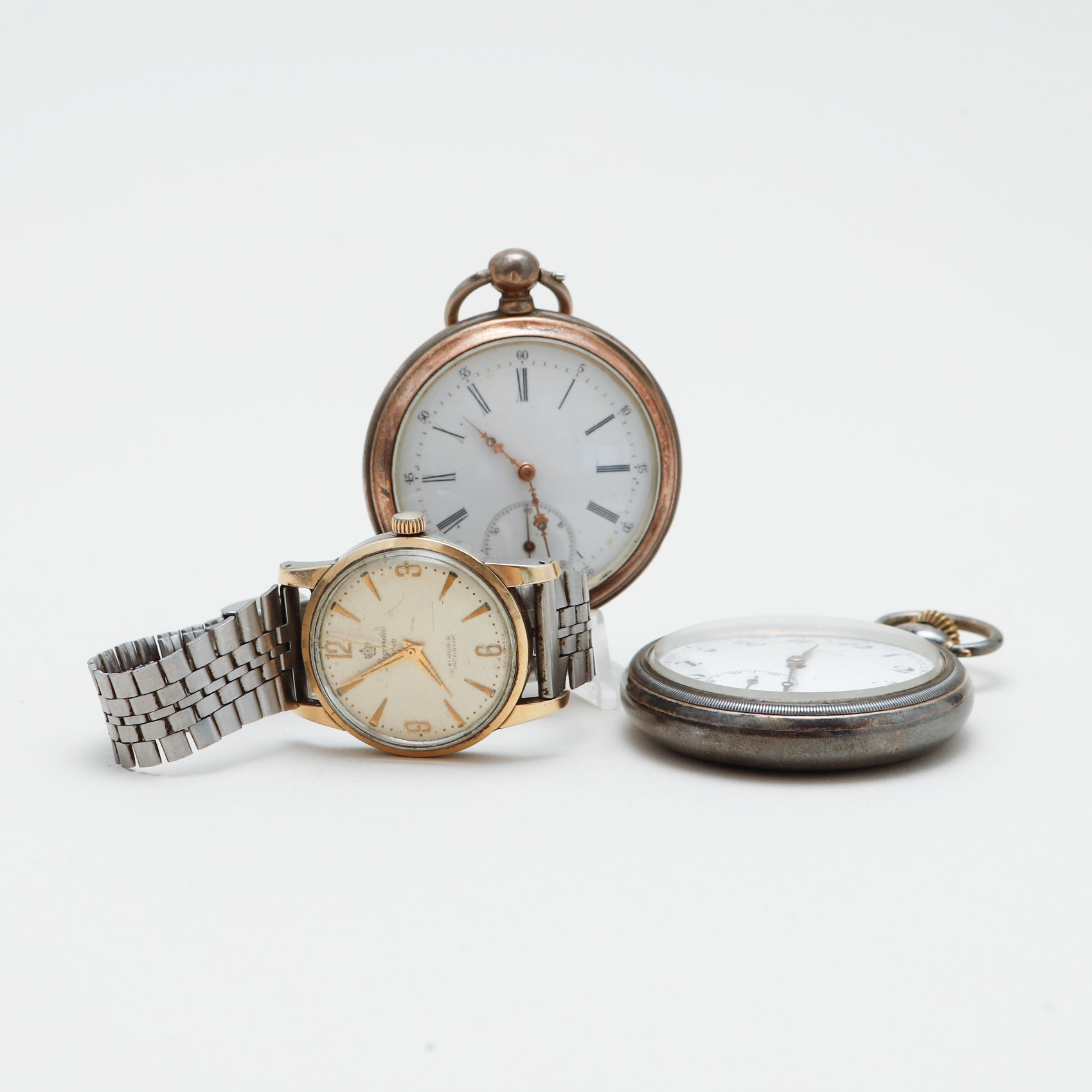 FICKUR, 2 st, samt ARMBANDSUR, Lagonda, silver, stål, doublé.