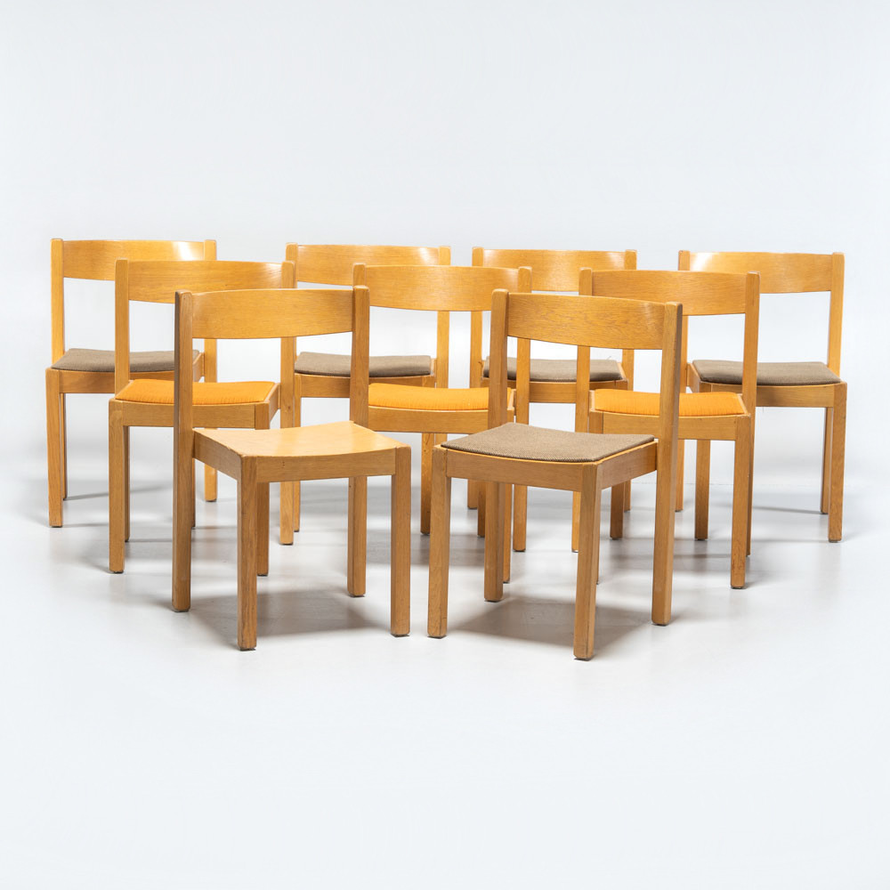 AXEL LARSSON. Stolar, "S-312", Balzar Beskow, Stockholm, 1900-talets mitt. (9 st).