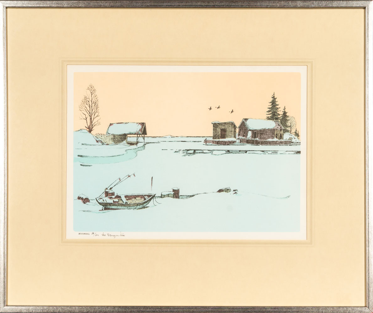 ÅKE PETTERSSON-NÅW. Färglitografi, "Islossning", Nr 39/310, Signerad.