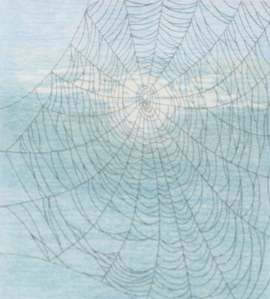 VIKING SAHLIN. Spindelnär med fluga, färglitografi, signerad V. Sahlin.