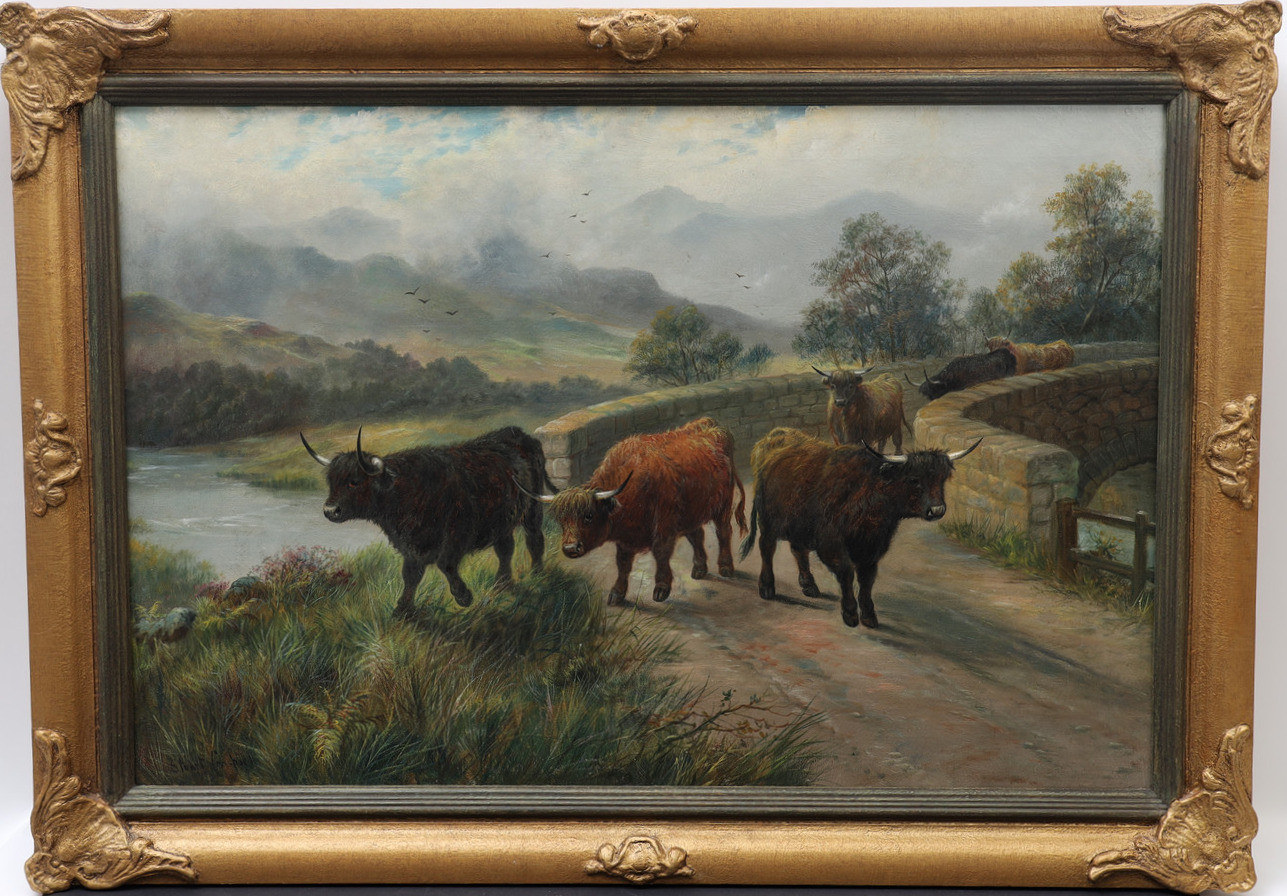 STUART CAMPBELL. Landskap med kor, oljemålning på duk, signerad.