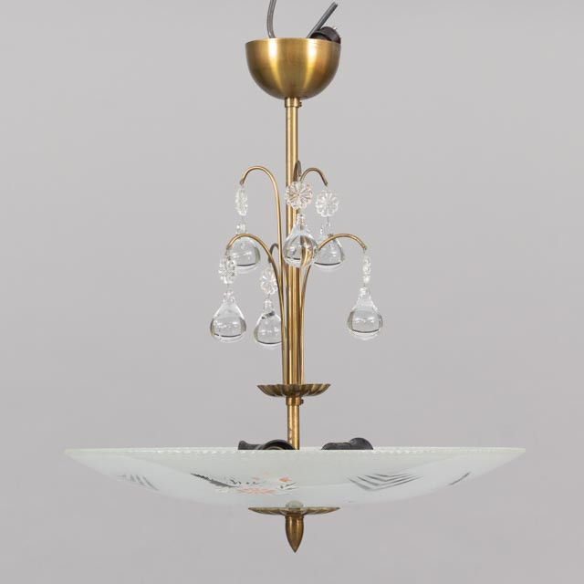 TAKLAMPA, Plafond, Art deco, Glas, Mässing.