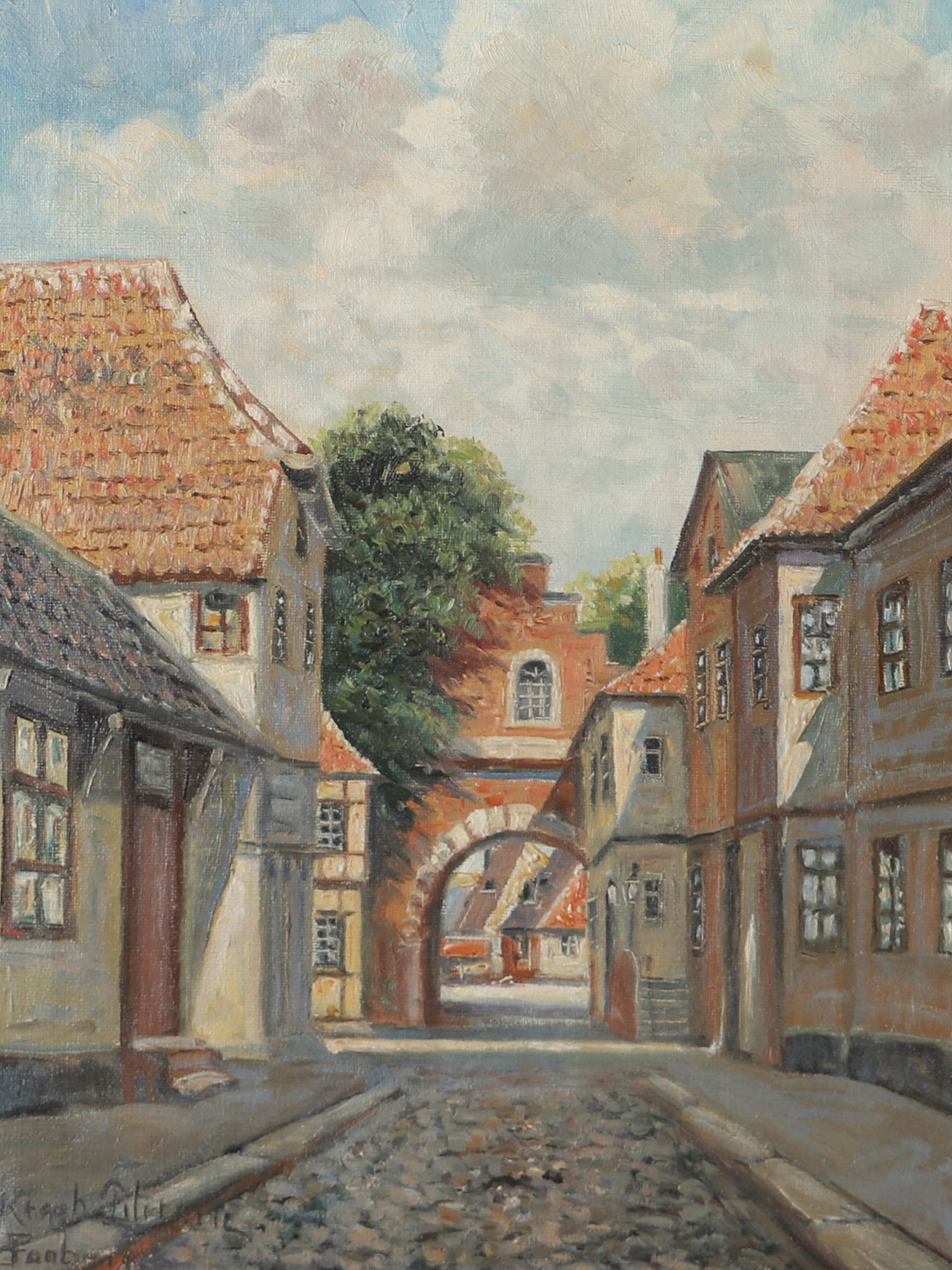 OIDENTIFIERAD KONSTNÄR. Gatubild, olja på duk, otydligt signerad.