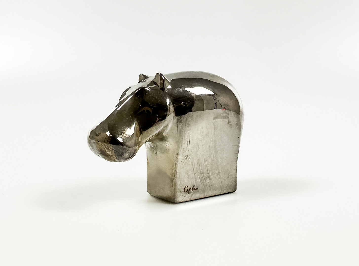 GUNNAR CYRÉN. SKULPTUR, "Flodhäst", silverplated, Dansk Design, Japan.