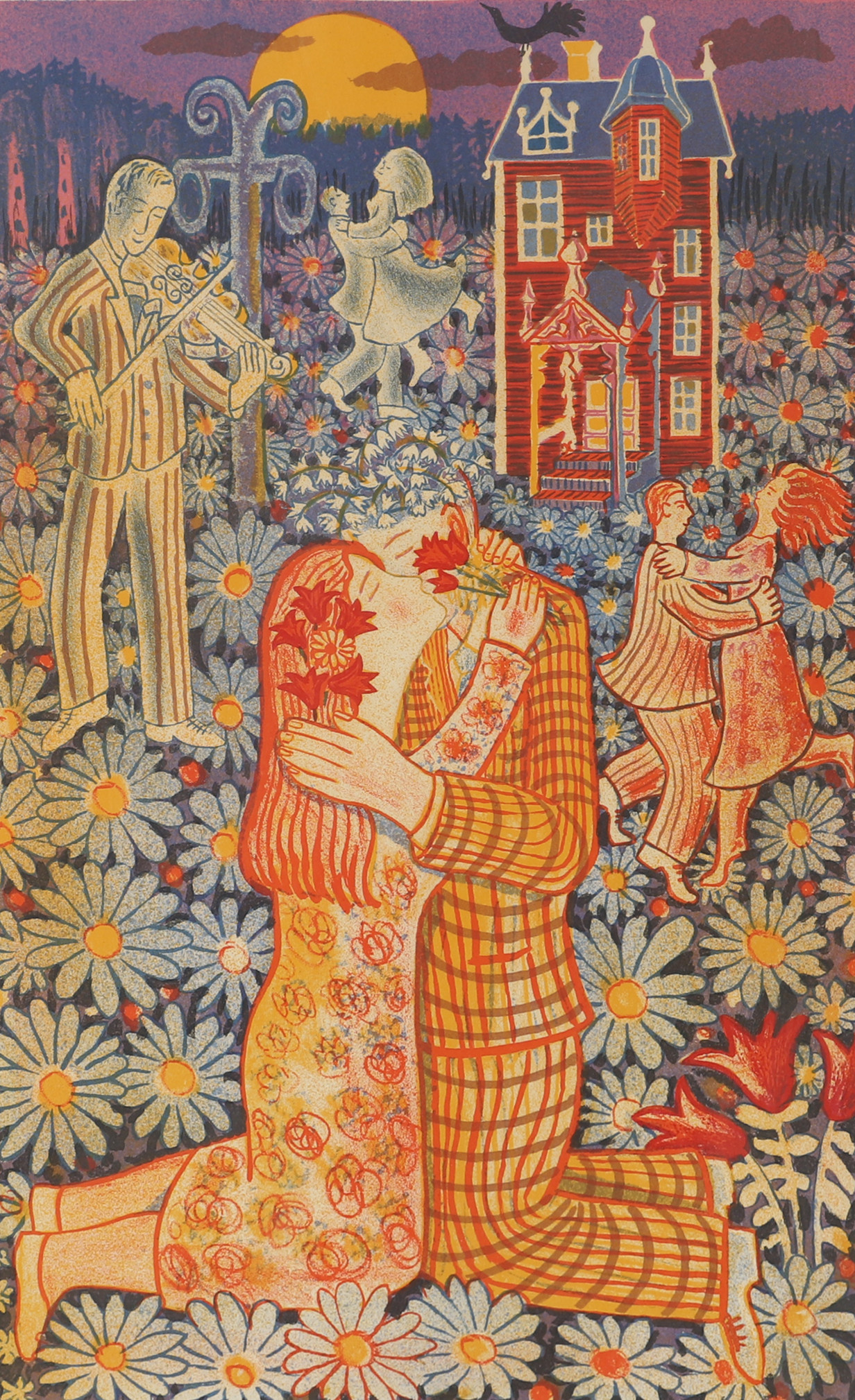 MÅRTEN ANDERSSON. "Kyssen", färglitografi, signerad 1962.