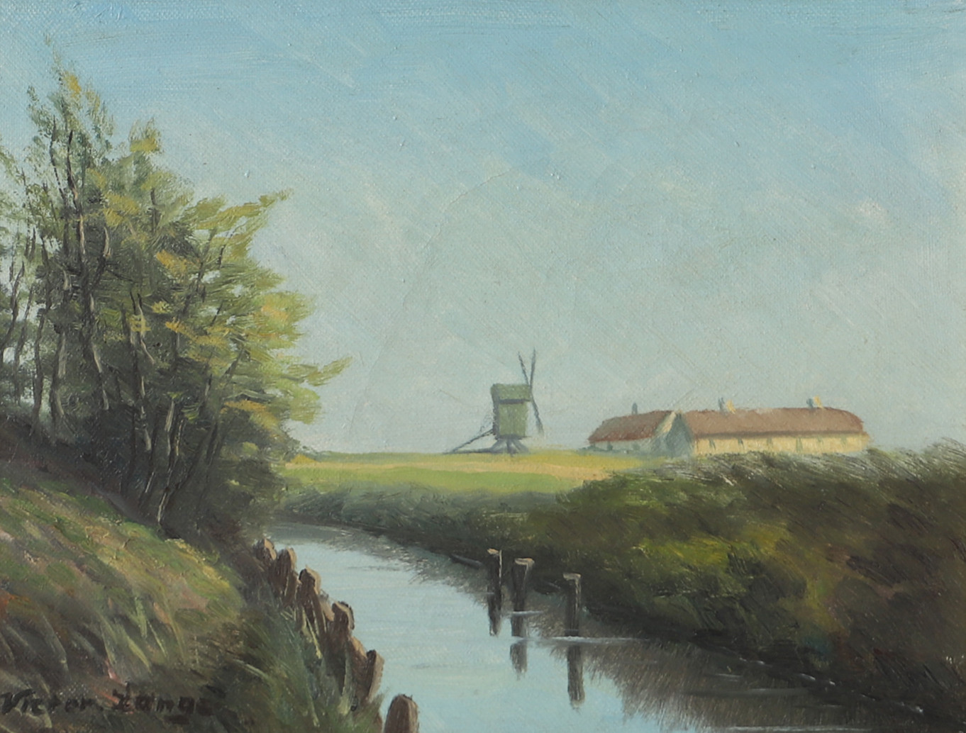 VICTOR LANGE. Landskap med vattendrag, olja på duk, signerad.