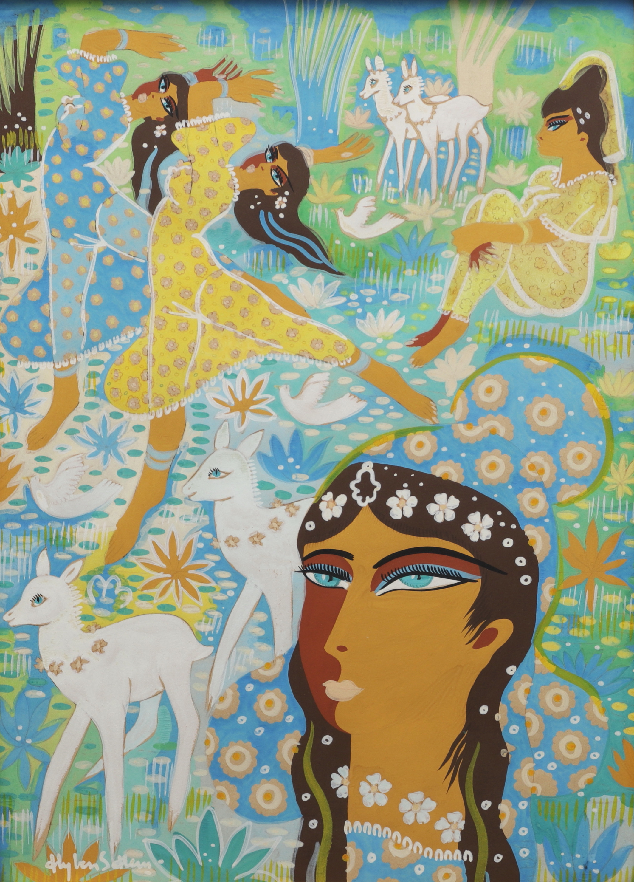 ALY BEN SALEM. Figurkomposition, gouache, signerad.
