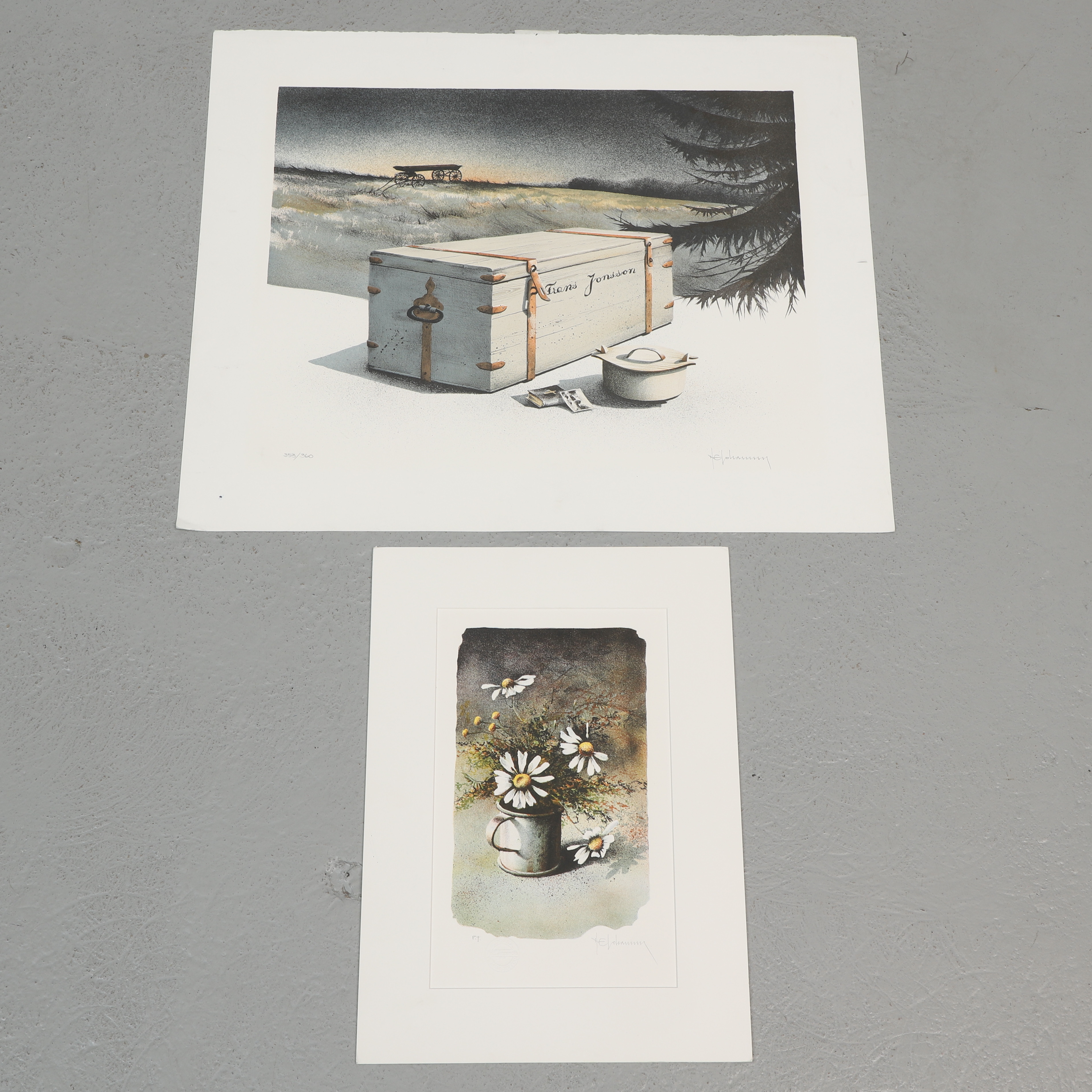 NILS ERIK JOHANSSON. Litografier, 2 st, stilleben & komposition, signerade, numrerade.