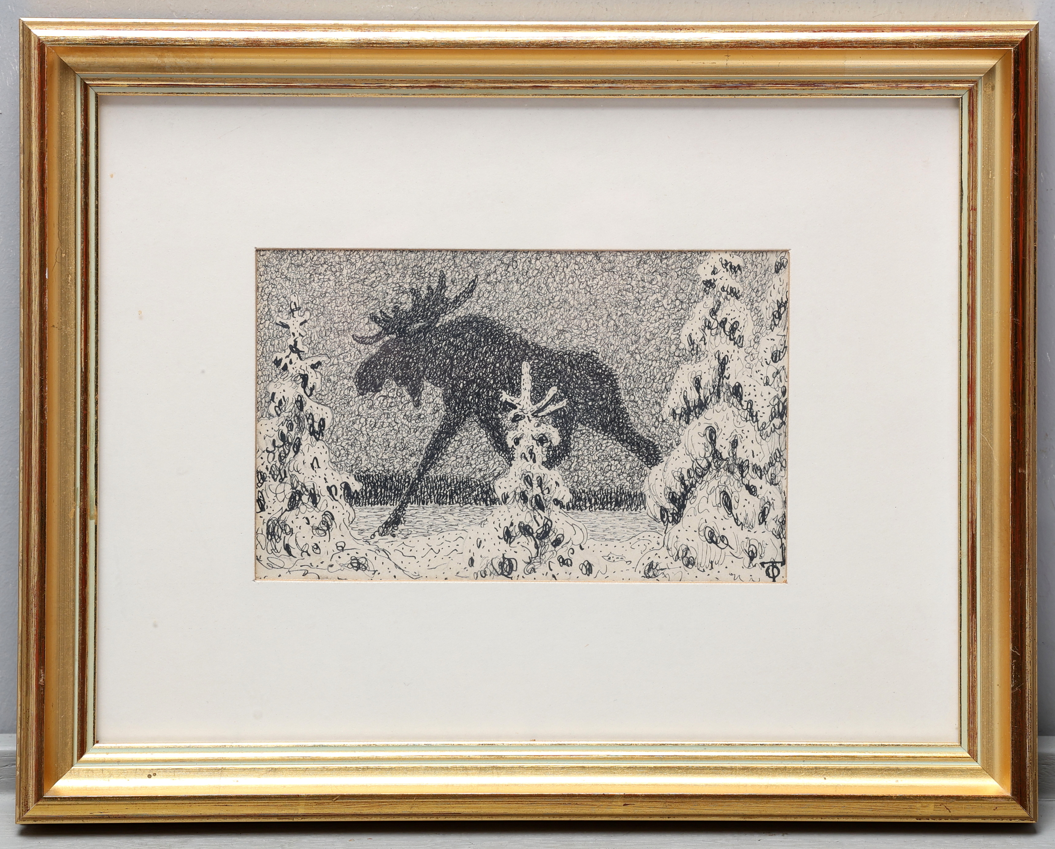 OLOF THUNMAN. (1879-1944). Teckning på papper, älg, signerad.