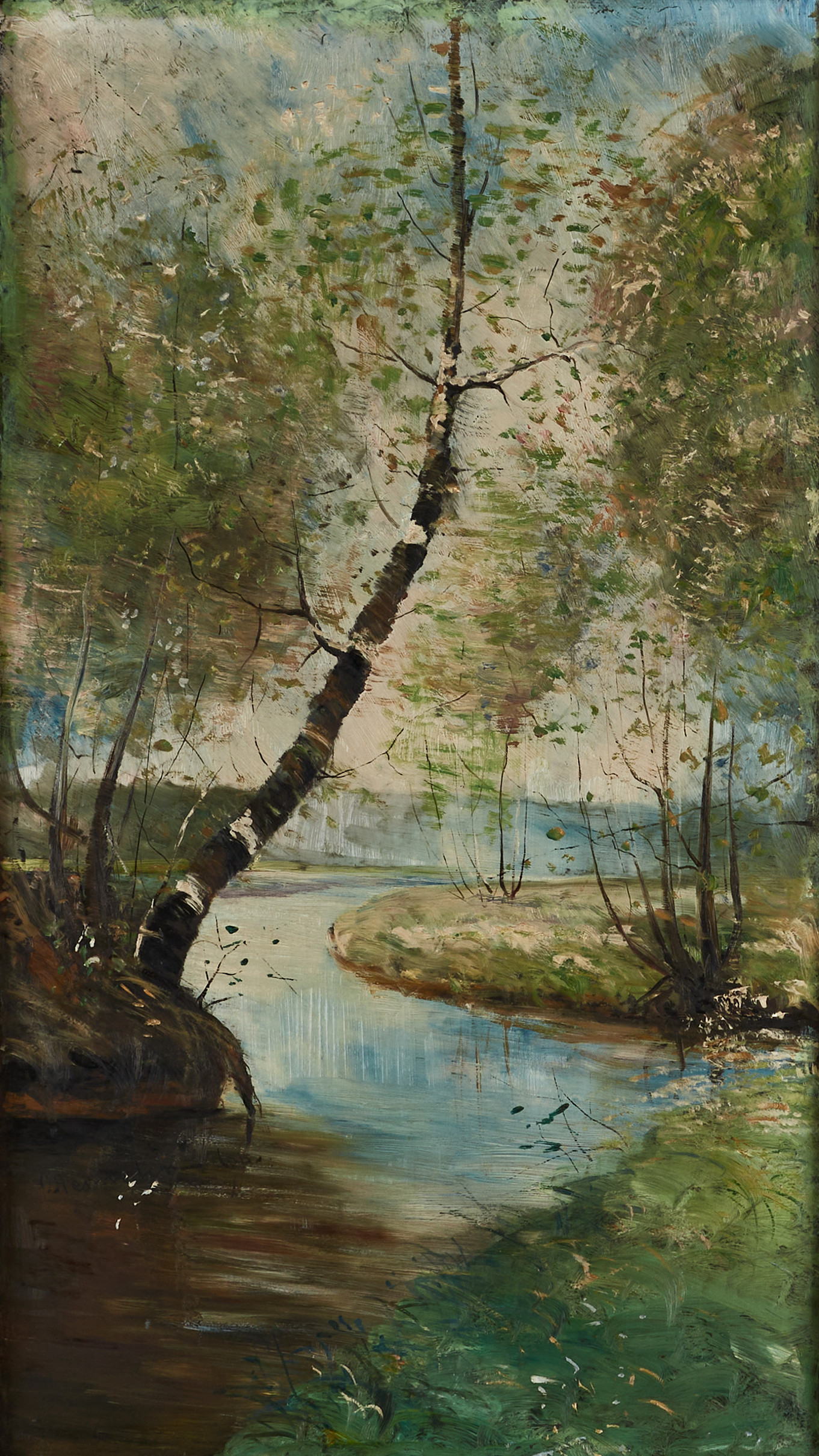 OIDENTIFIERAD KONSTNÄR. Bäcklandskap, kopia efter Olof Hermelin (1827–1913), märkt "O. Hermelin Cop.", olja på kopparplåt.