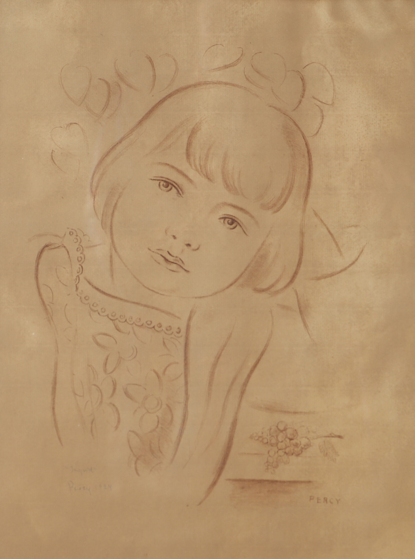 ARTHUR PERCY. Flickporträtt, teckning, signerad Percy.