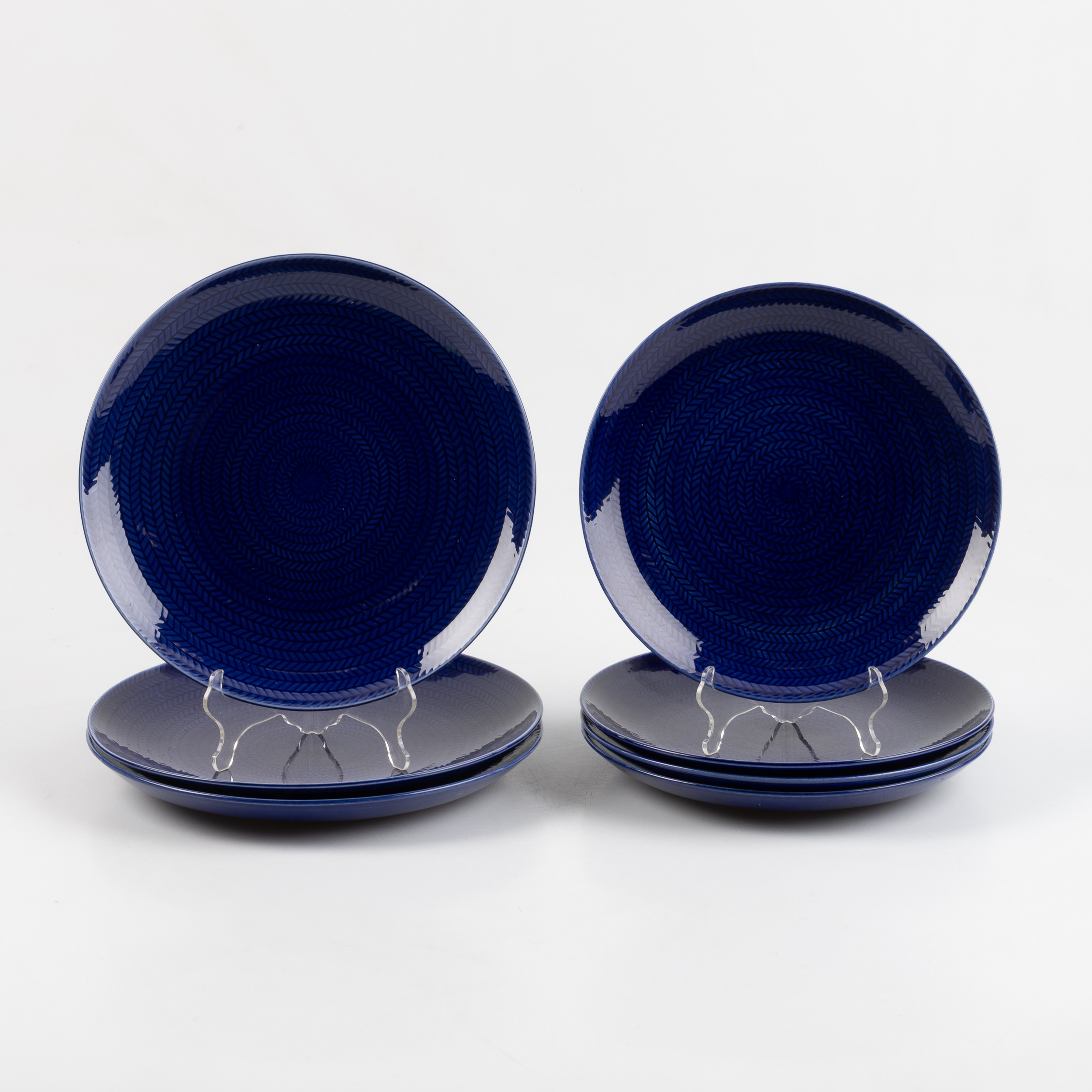 HERTHA BENGTSON. 'Blå Eld'. Tallrikar 7 st. Mat och förrätt, Rörstrand.