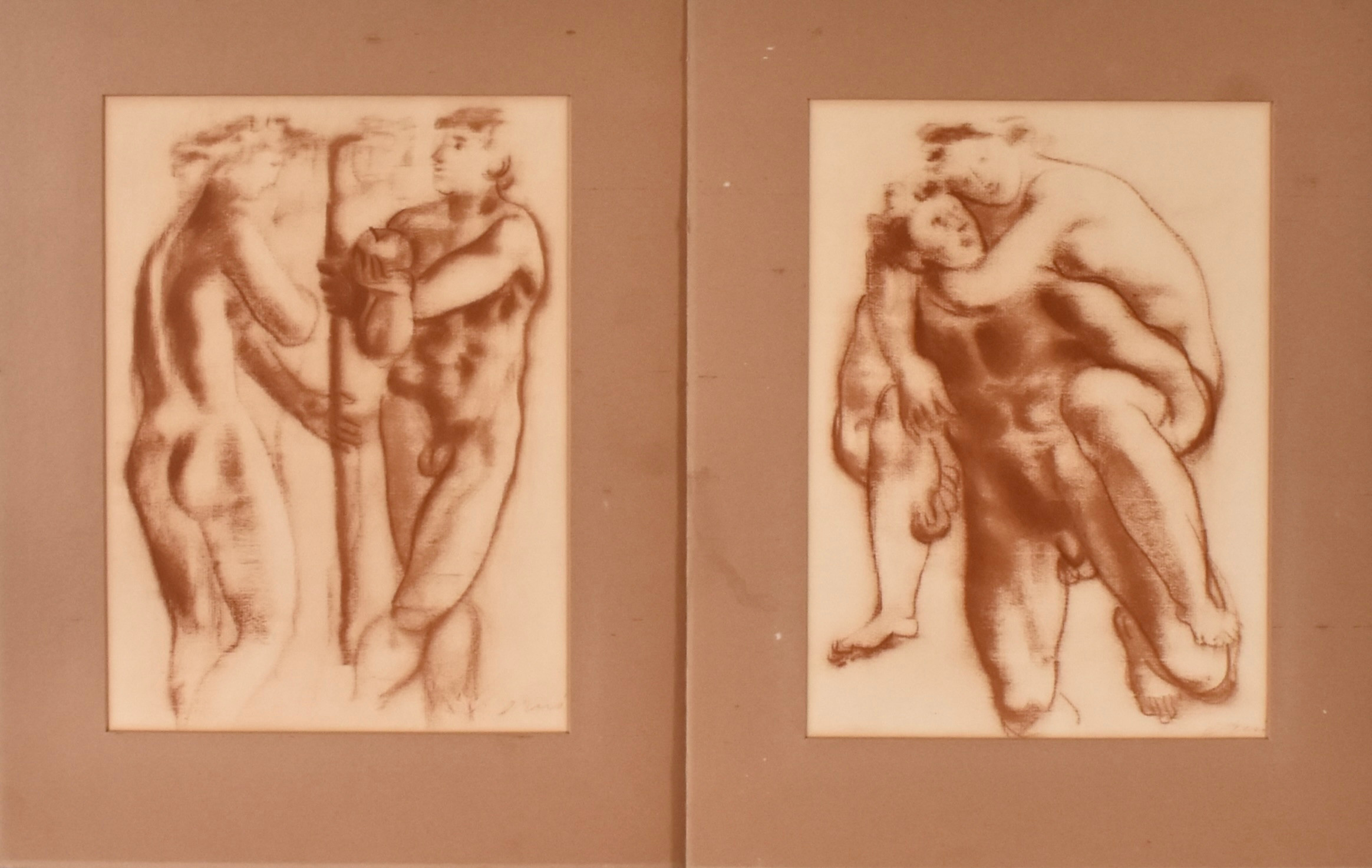 HANS ERNI. EFTER. sepiatryck, 2 st, Adam & Eva.