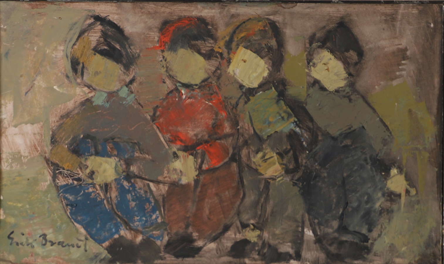 ERIK BRANDT. Fyra barn, olja på pannå, signerad.