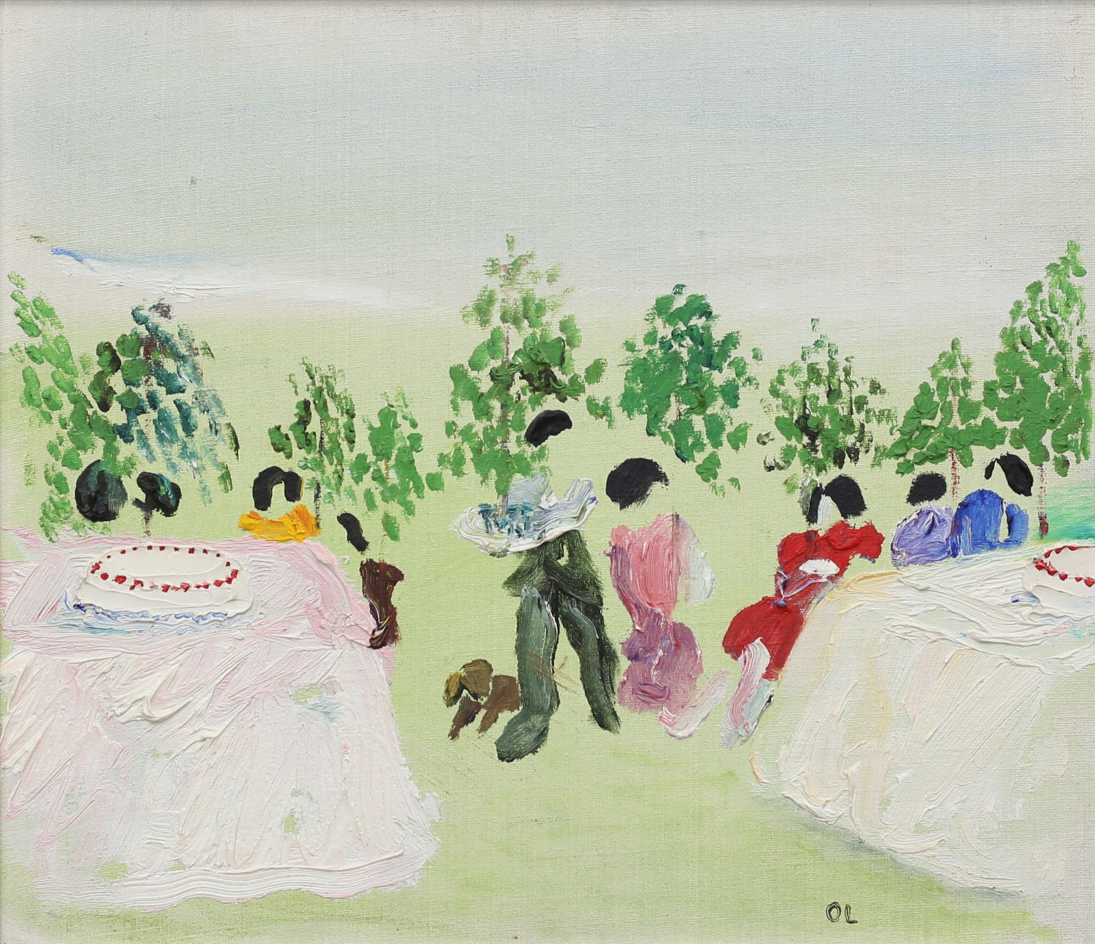 OLLE LINDGREN. "Festen". Olja på duk, uppfodrad på pannå, signerad och daterad 71.