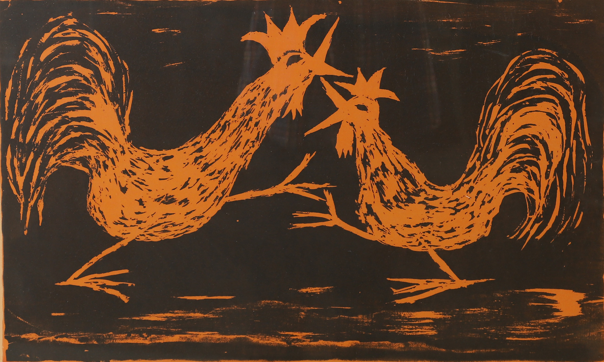 OIDENTIFIERAD KONSTNÄR. Tuppar, färglitografi, otydligt signerad.