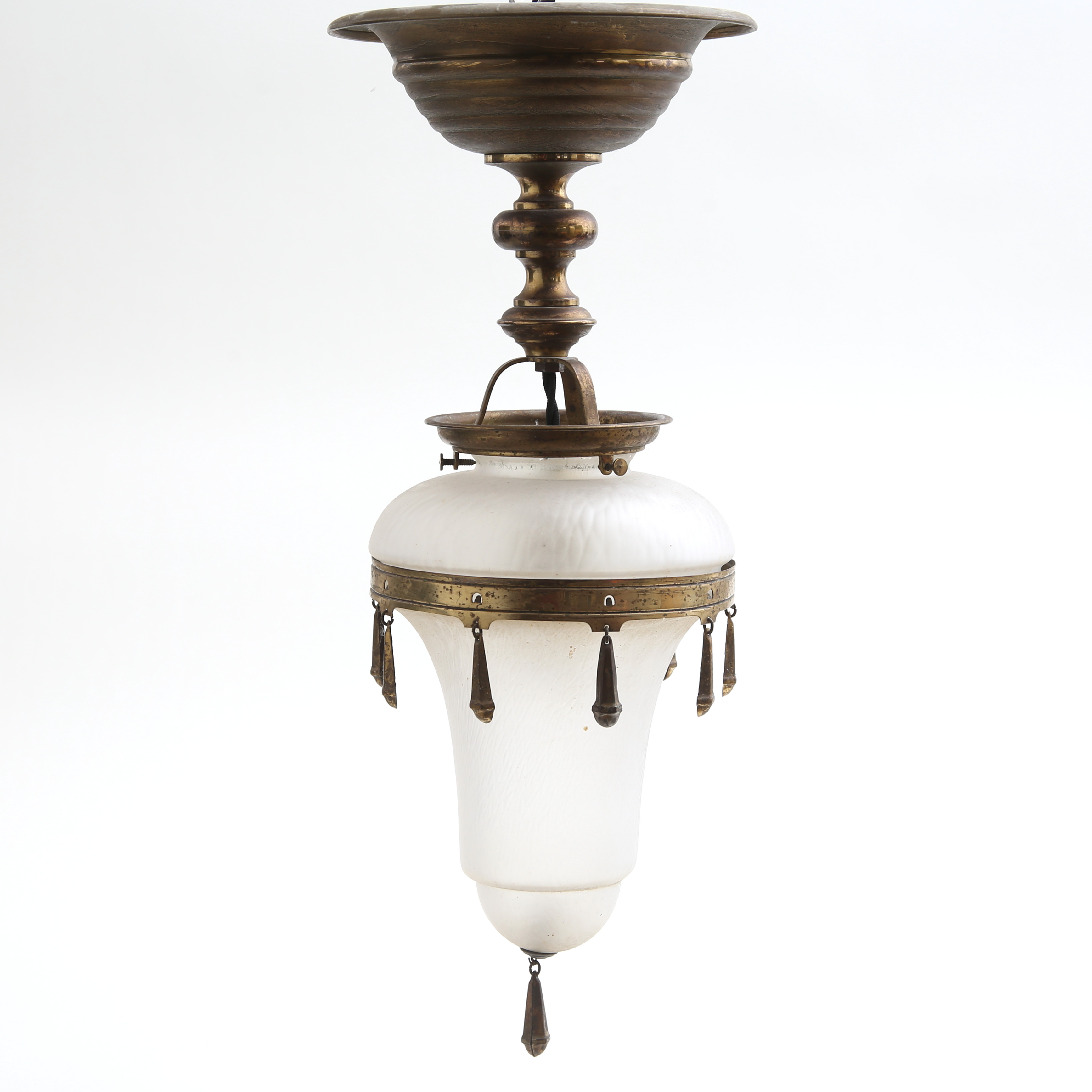 TAKLAMPA, Art Deco, gulmetall/frostat glas, 1900-talets första hälft.