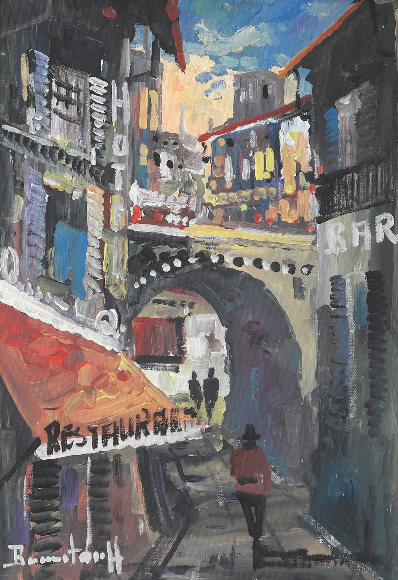 OIDENTIFIERAD KONSTNÄR. Gränd, olja på duk, signerad Bernsdorff.