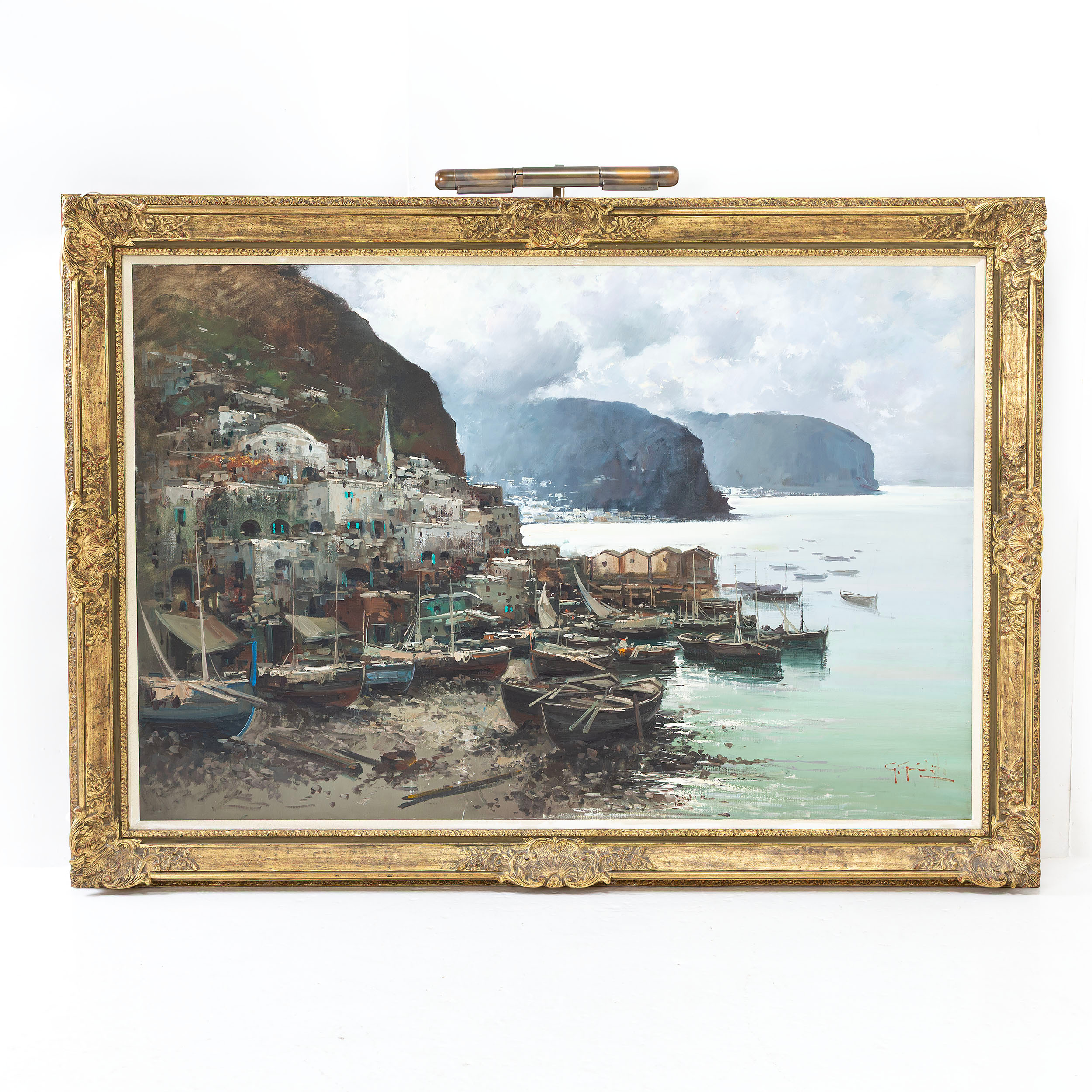 GUIDO GUIDOTTI (ITALIEN FÖDD 1915). olja på duk, hamnmotiv, 125 x 174 cm.