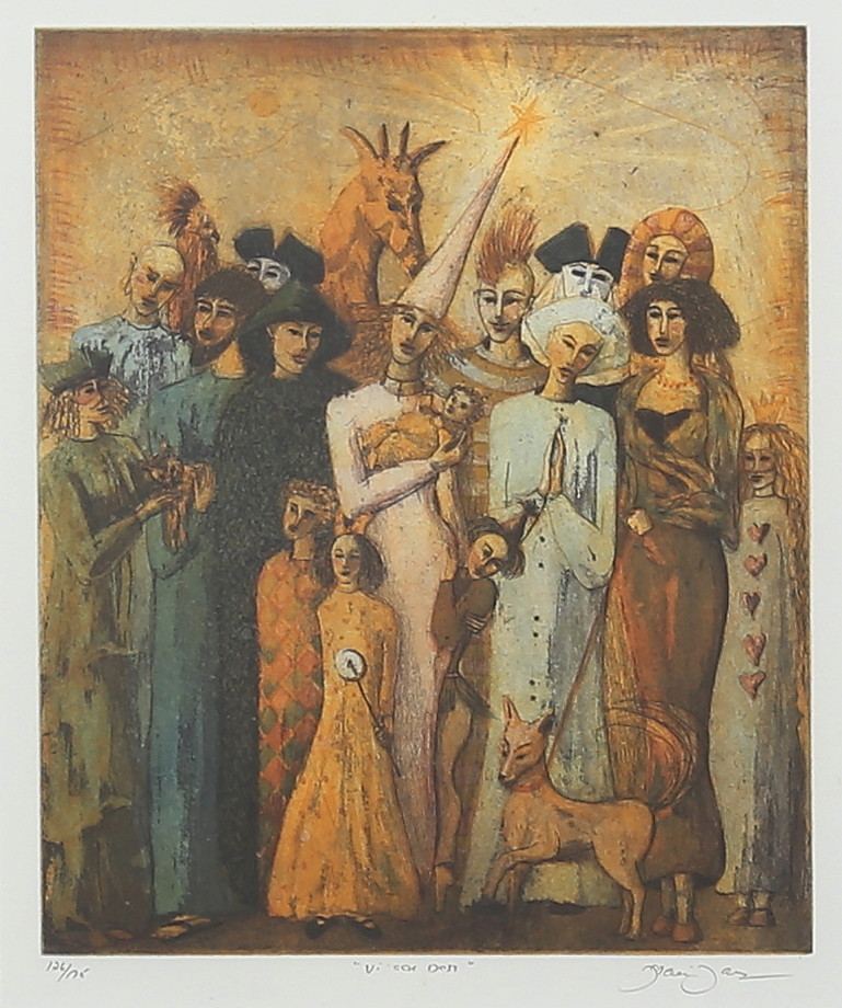 IRENE JARZ. "Vi och dem". Färglitografi, signerad och numrerad 126/175.