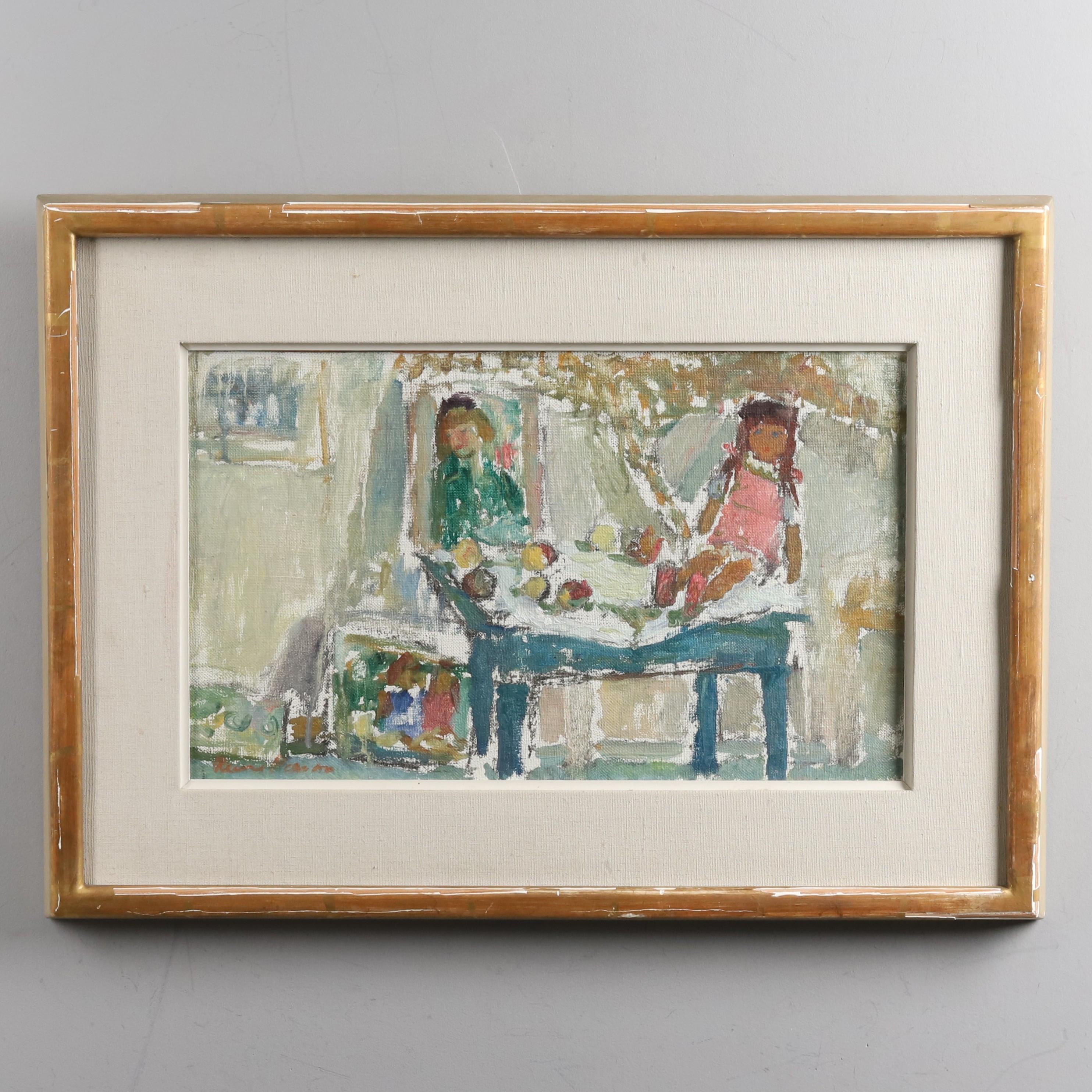 RUNE PERSON. Olja på pannå, "Docka med tavla", signerad och daterad 1965.