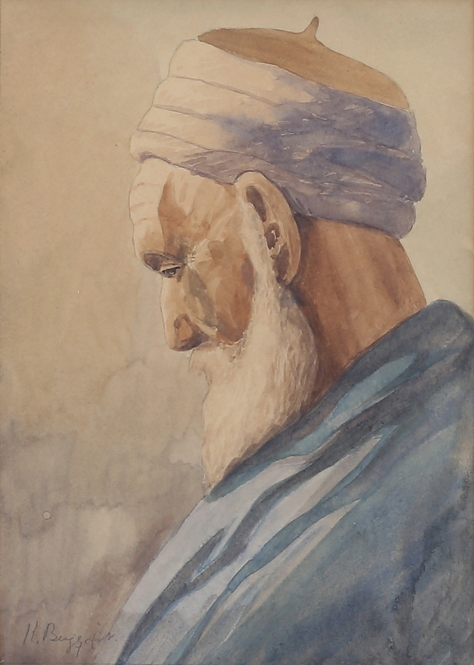 KARL HJALMAR BERGQVIST. Mansporträtt. Akvarell, signerad.