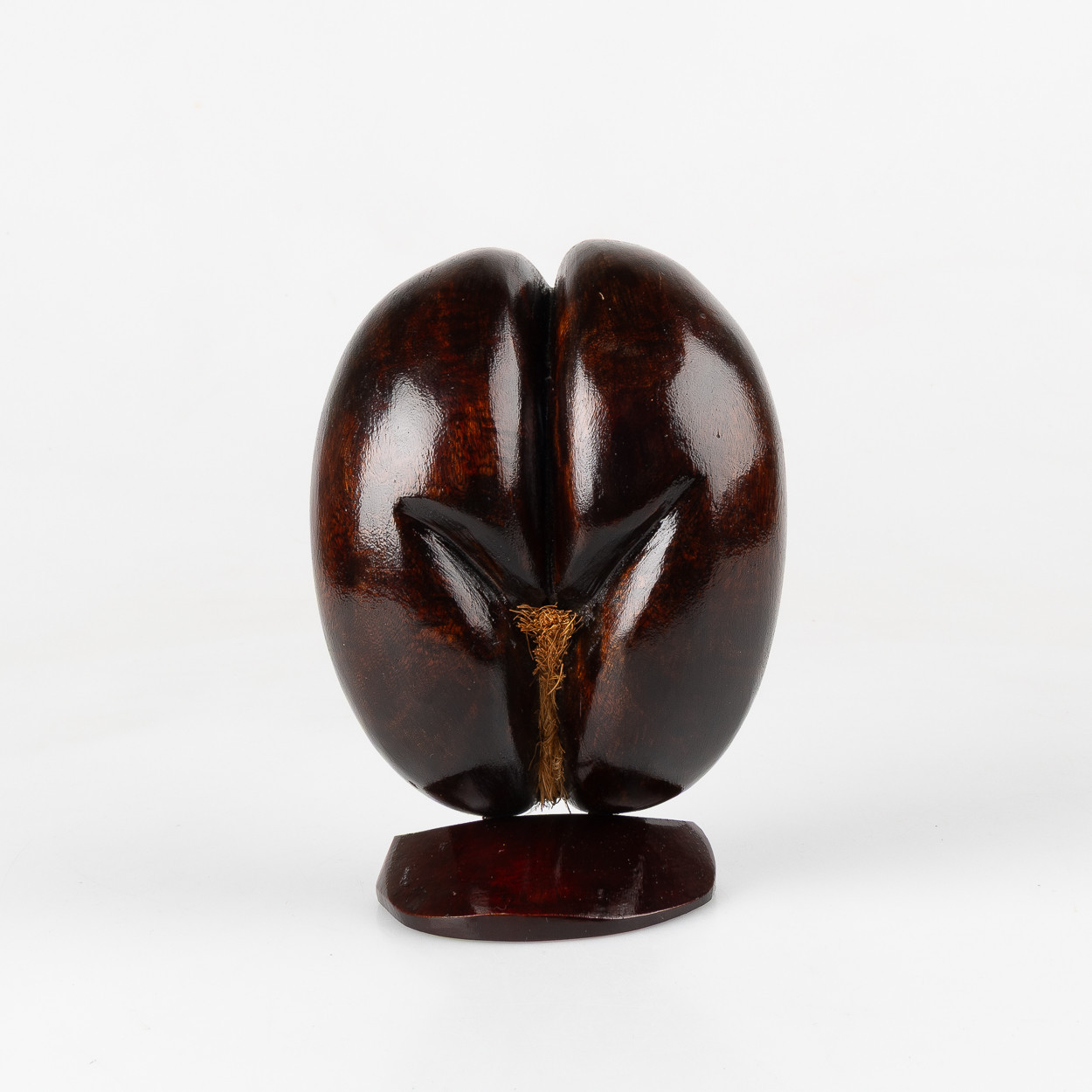 COCO DE MEER, polerad havskokosnöt/dubbelnöt, monterad på träsockel.