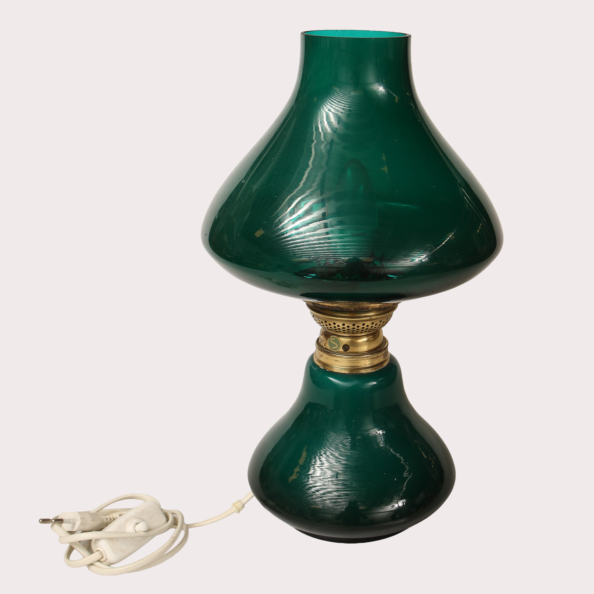 BORDSLAMPA, glas med mässingdetaljer, KLK 2906, 1960- tal.