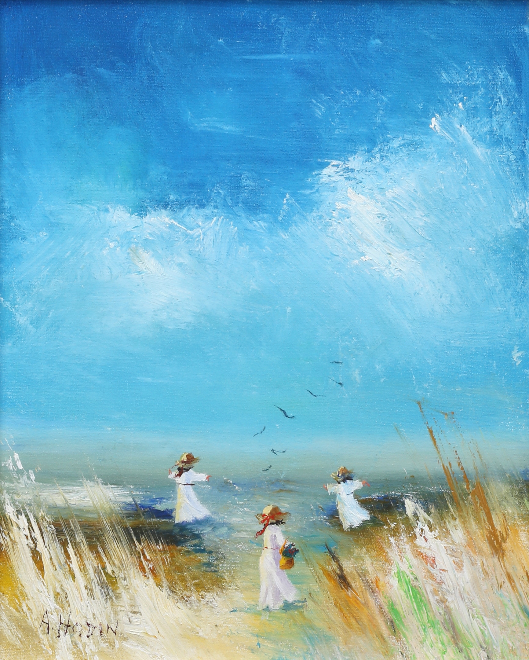 ANITA HODIN. Strandmotiv, olja på duk, signerad.