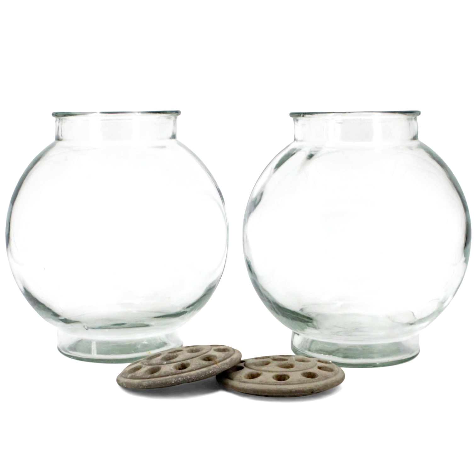 VASER med blomsterstöd, 2 + 2 delar, glas, keramik, nutida.