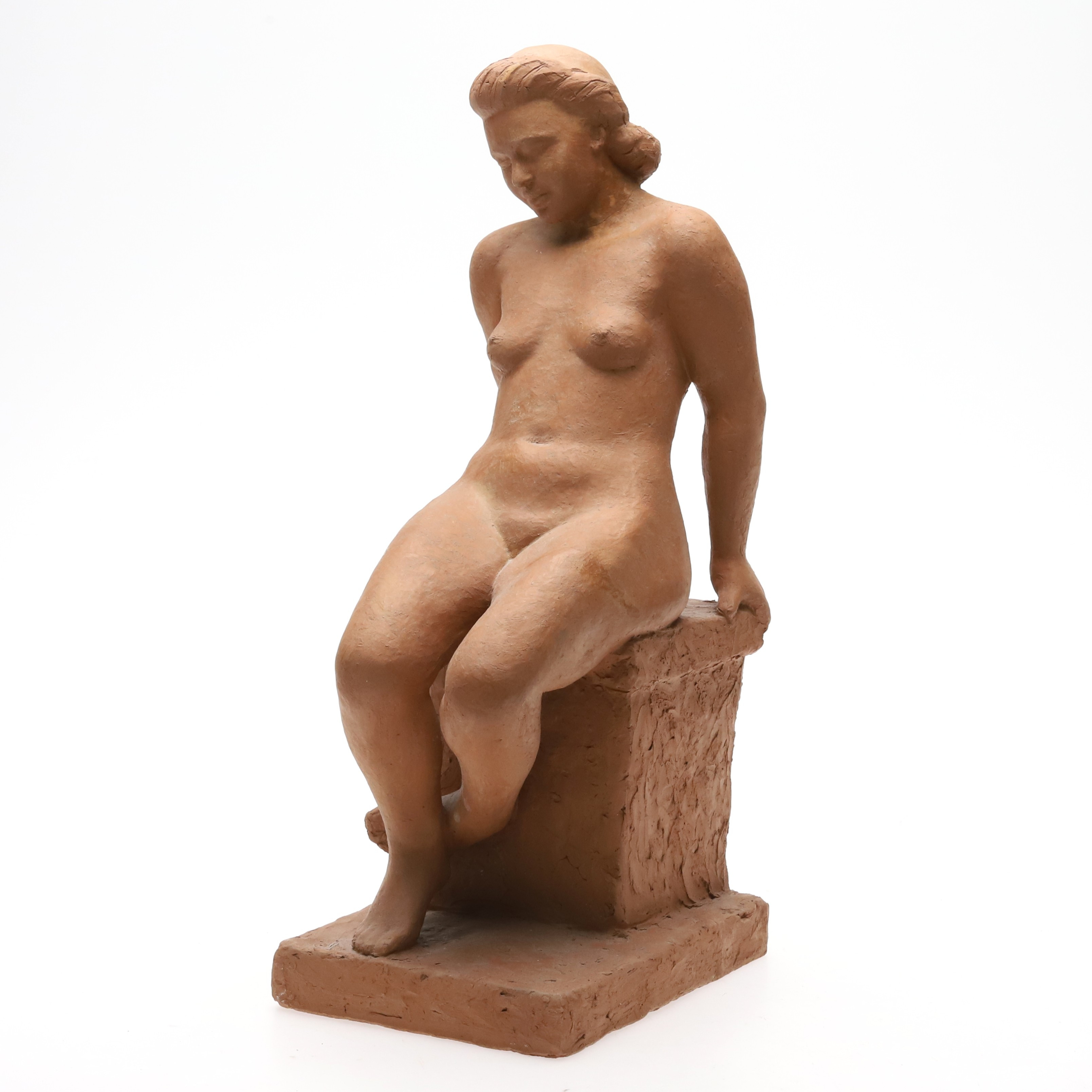 SKULPTUR/STATY, "Sittande kvinna", gips, 1940-tal, signerad Erik Frisk.