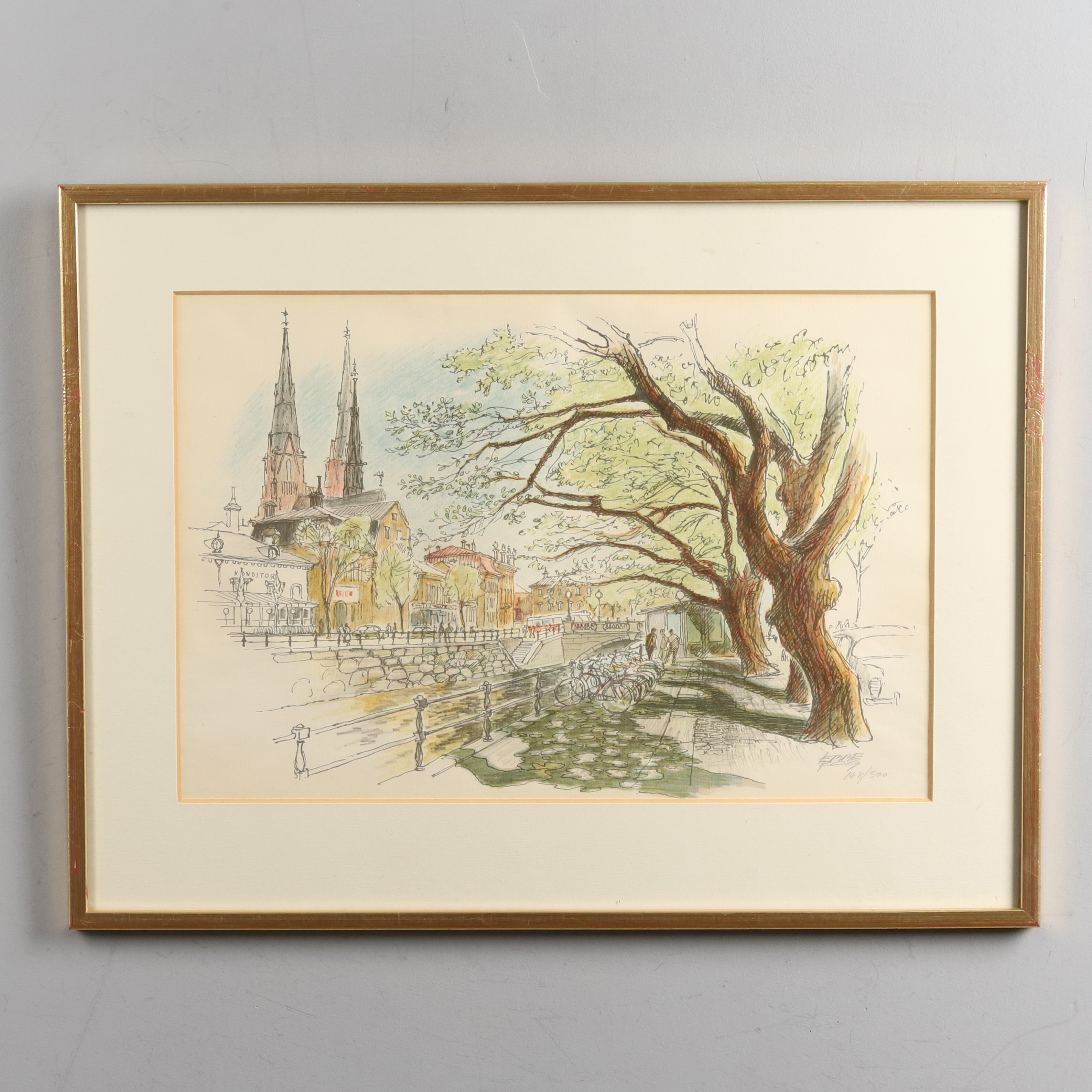 EBBE FOG. Färglitografi, "Fyrisån", signerad och numrerad 168/300.