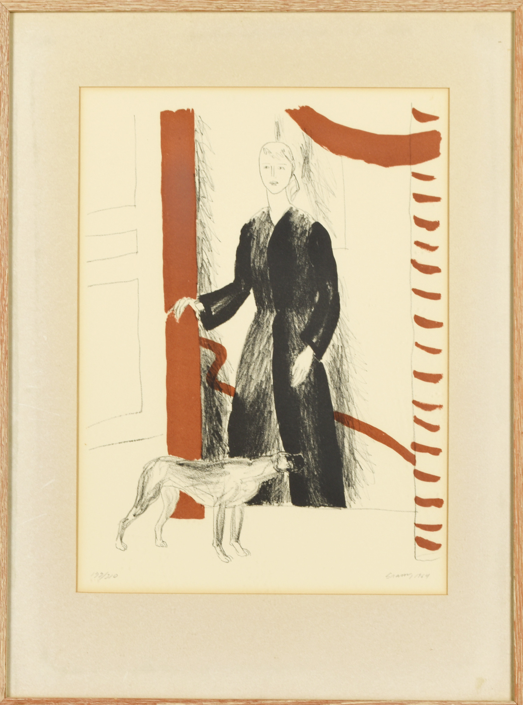 LENNART GRAM. Färglitografi, figurmotiv, signerad. Daterad 1964, numrerad 199/310.