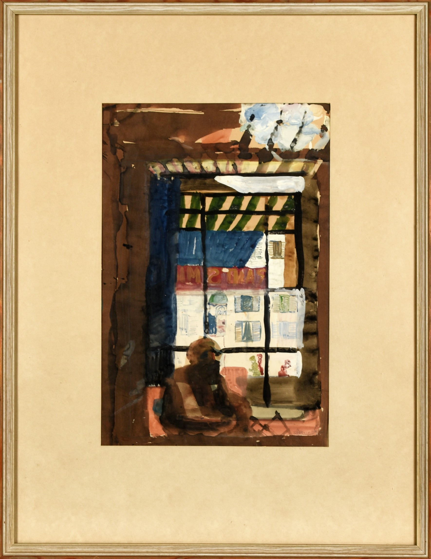 STIG ÅKERVALL. Gouache på papper, Interiörscen. Signerad.