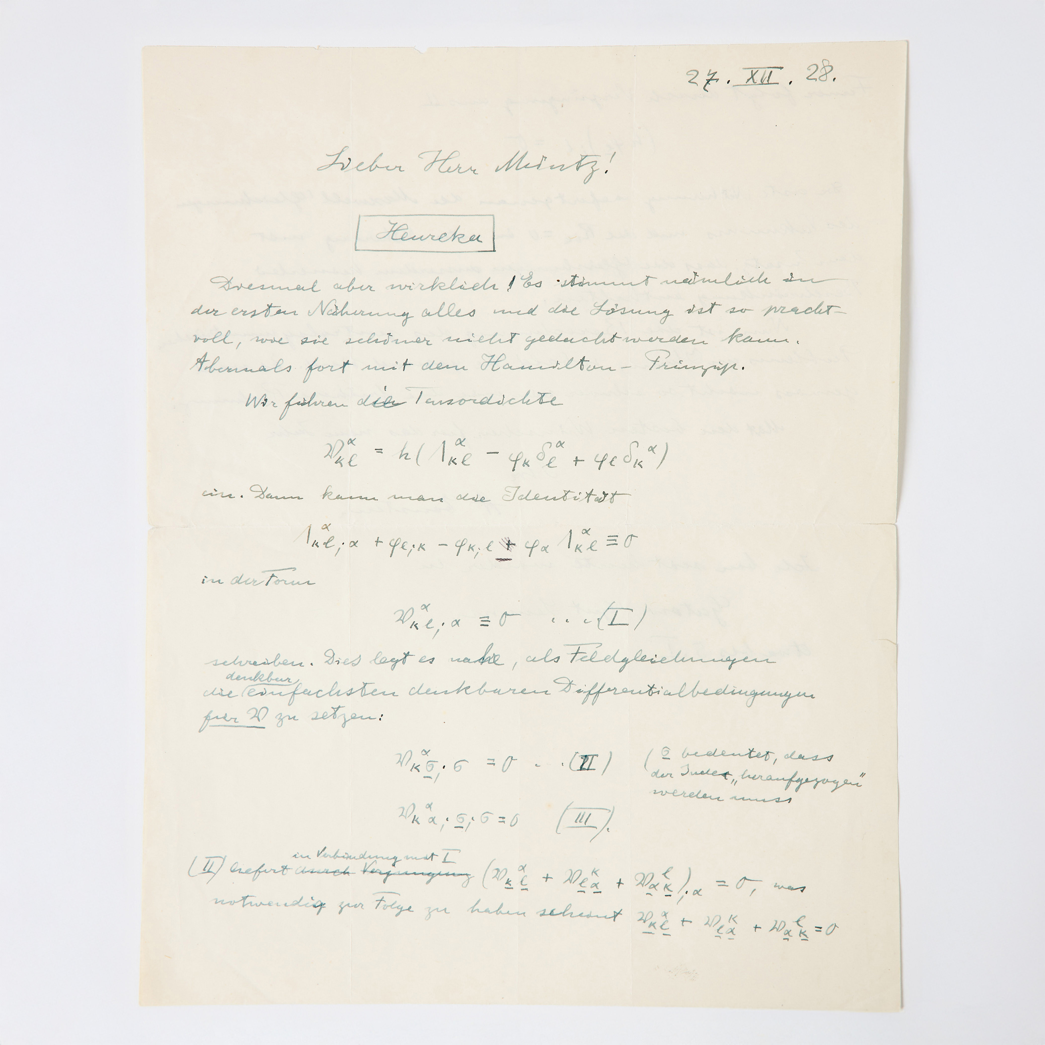 ALBERT EINSTEIN, AUTOGRAPH LETTER SIGNED TO HERMAN MÜNTZ IN DECEMBER 1928.