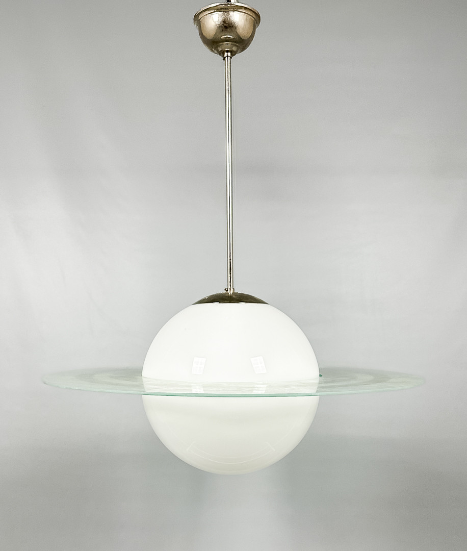 TAKLAMPA, "Saturnus", delvis matterad glasskiva, 1900-tal.