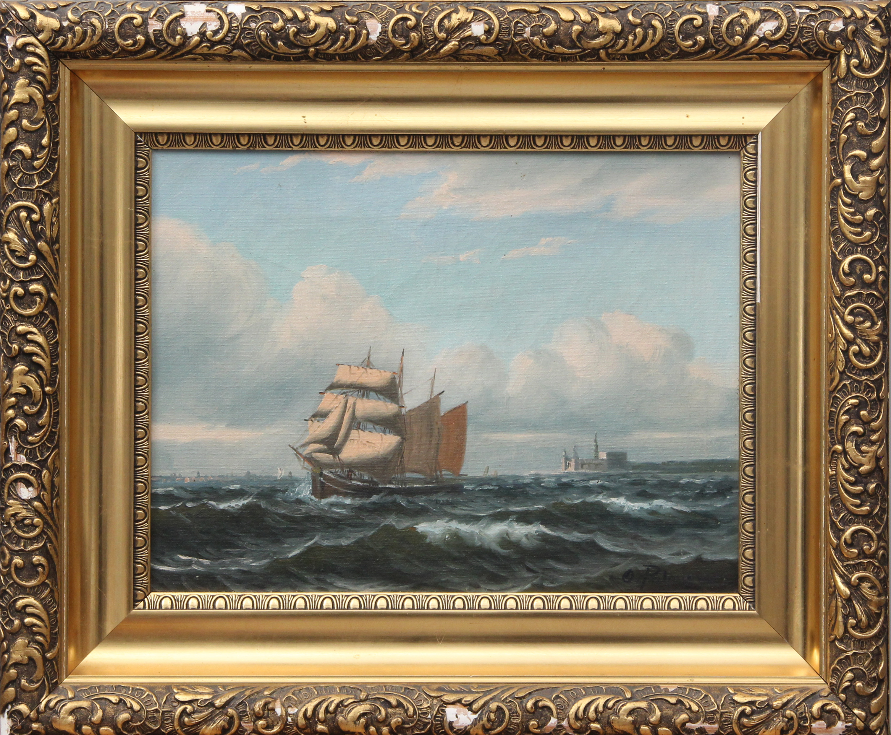 OIDENTIFIERAD KONSTNÄR. OLJA, på duk, marint motiv, signerad.