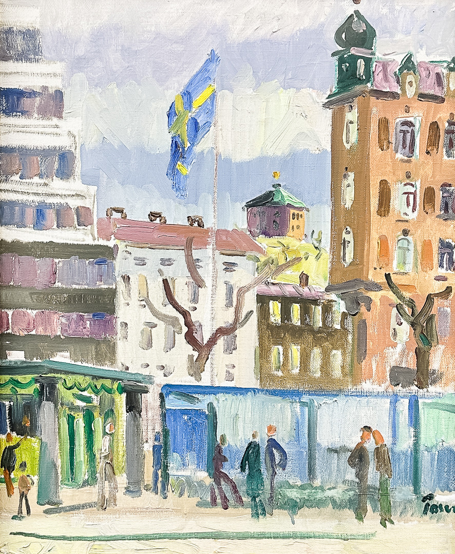 MARTIN POSER. OLJA PÅ DUK, "Järntorget Göteborg", signerad.
