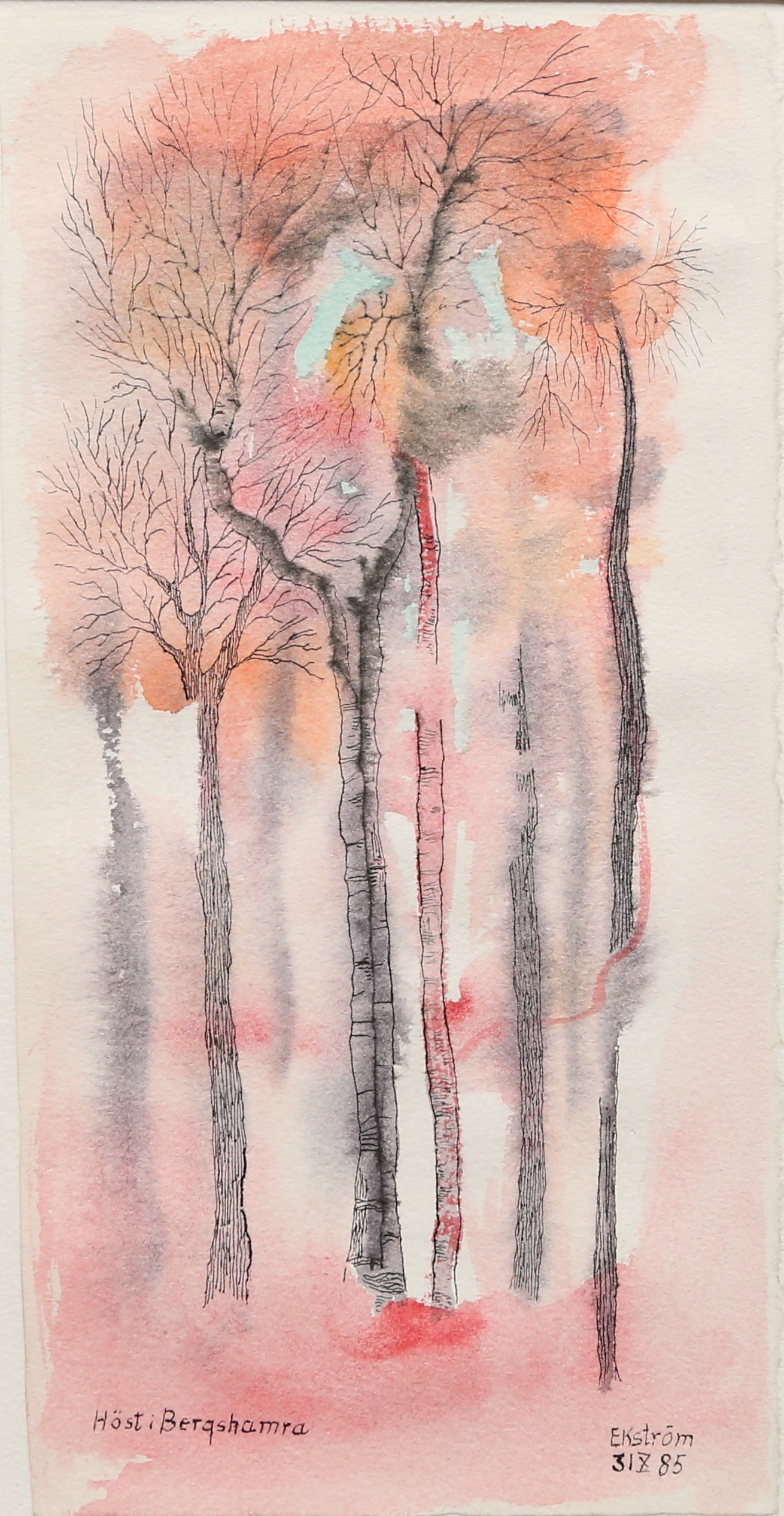 THEA EKSTRÖM. blandteknik, Höst i Bergshamra, signerad Ekström 31X 85.
