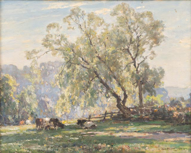 OWEN BOWEN (ENGLAND, 1873-1967). Sommarlandskap med vilande kor, olja på duk, signerad och daterad. -24.