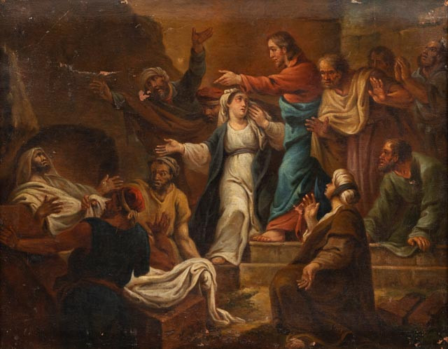 OKÄND KONSTNÄR. Möjligen Lazarus uppväckelse, italienska skolan, sent 1600-tal, osignerad.